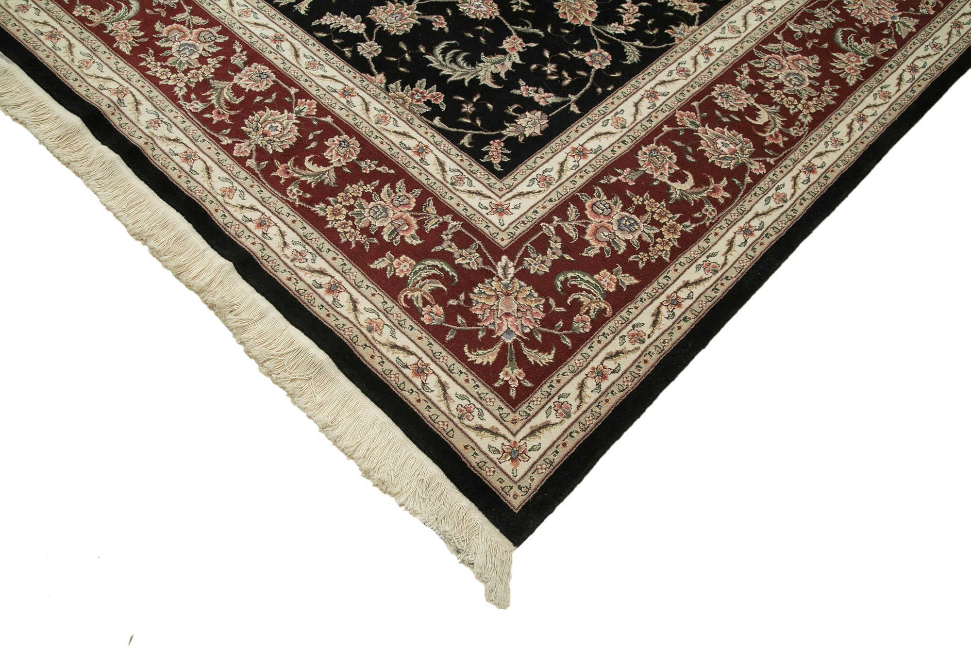 Handmade Wool Area Rug – Tebriz Black Classic Cotton Rug 10'x14'1'' Vintage Style