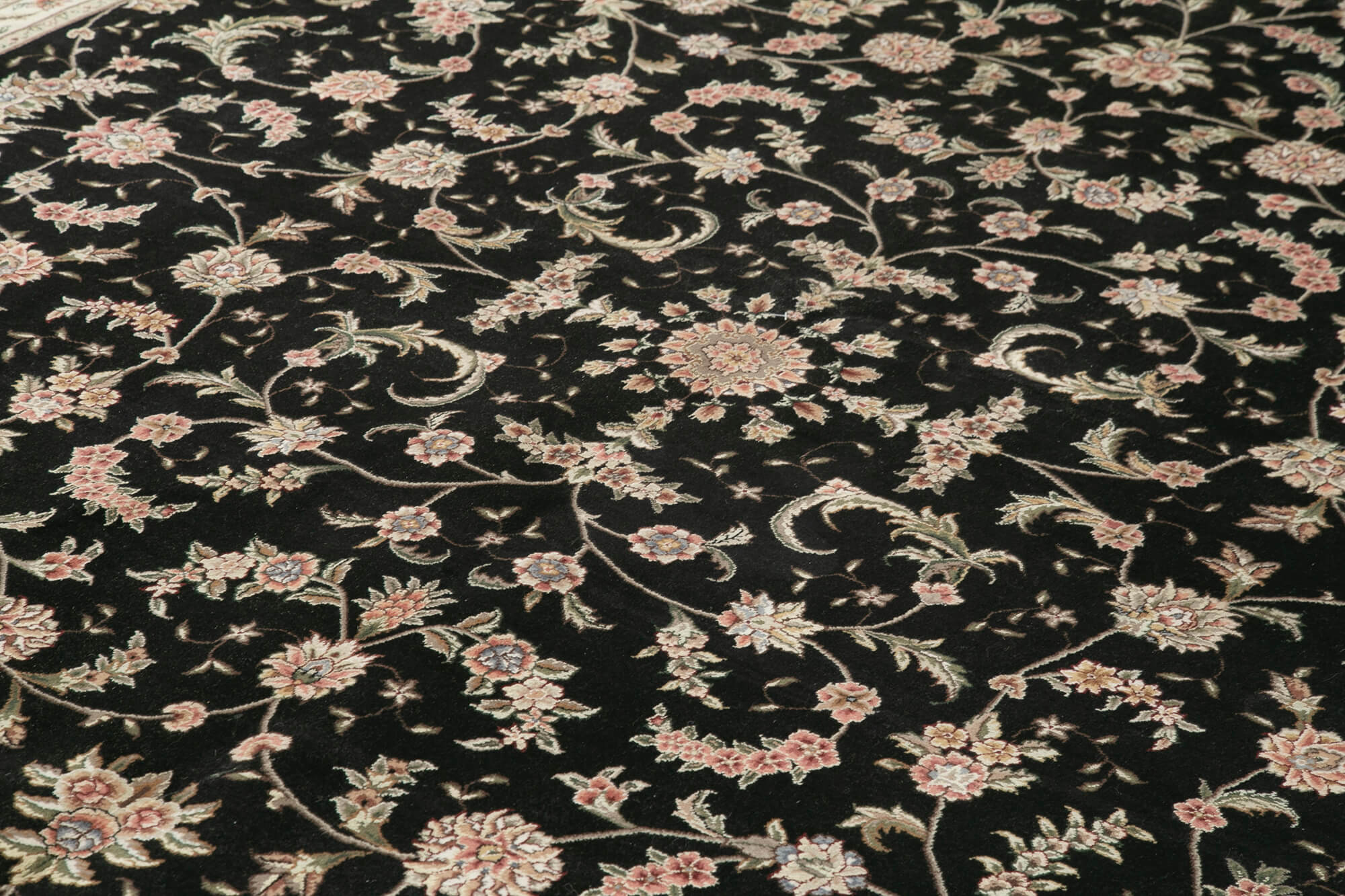 Handmade Wool Area Rug – Tebriz Black Classic Cotton Rug 10'x14'1'' Vintage Style
