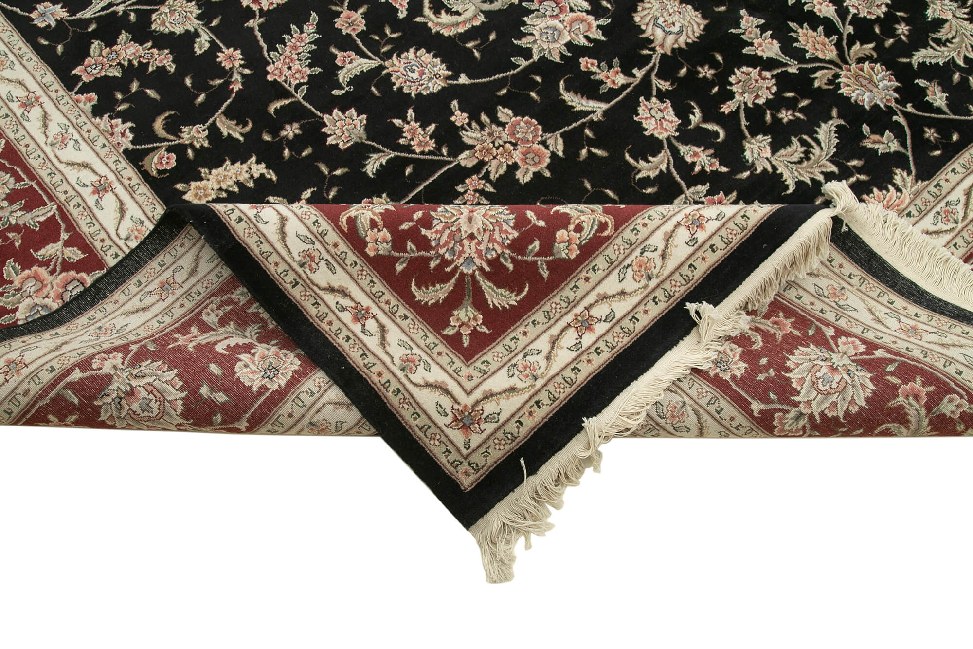 Handmade Wool Area Rug – Tebriz Black Classic Cotton Rug 10'x14'1'' Vintage Style