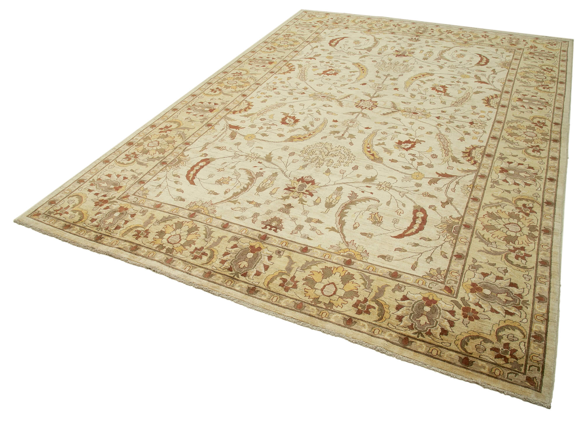 Handmade Wool Area Rug | Vintage Woven Carpet 10'x14'6'' – Soft Wool & Cotton Classic Beige Rug