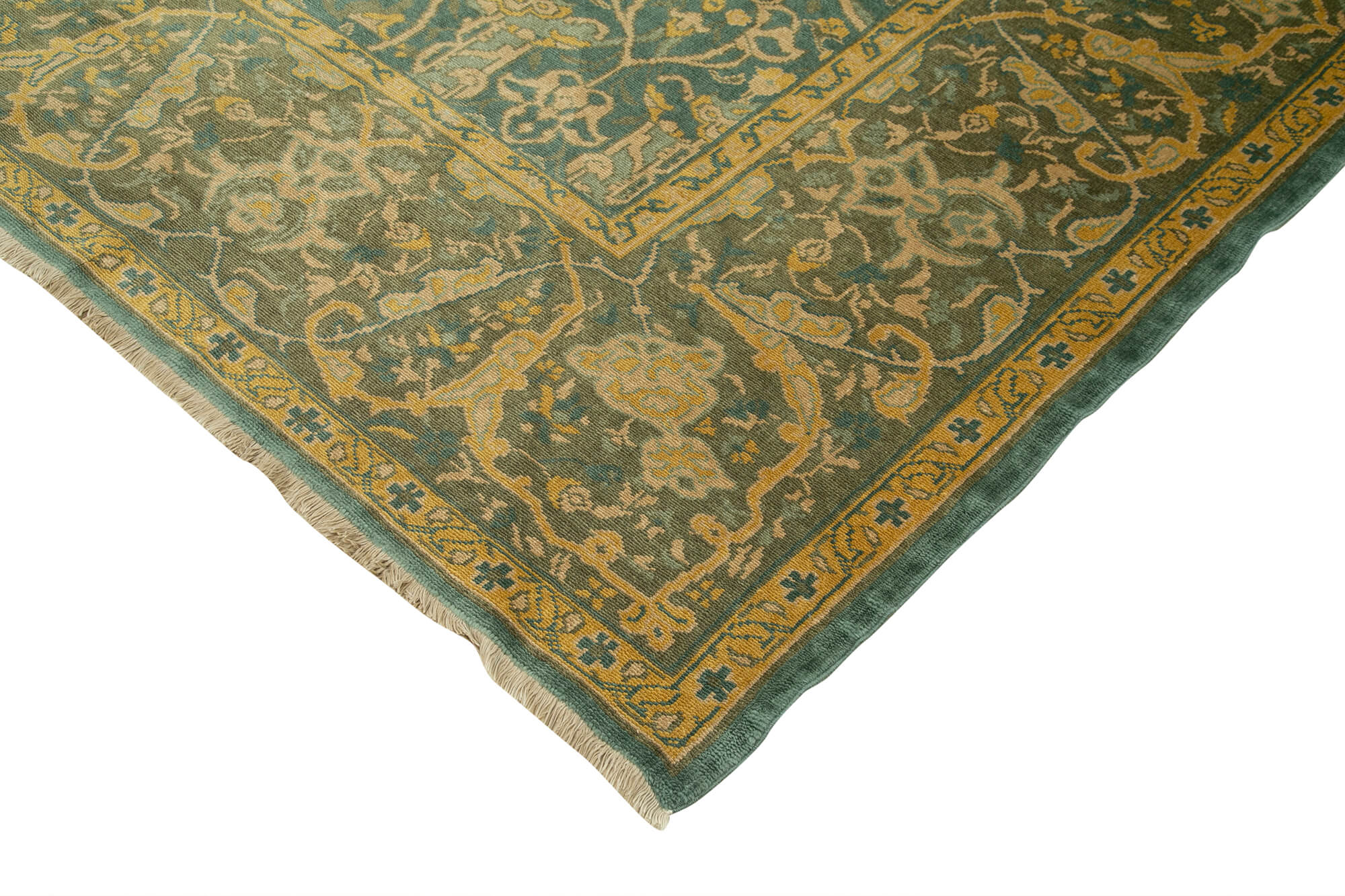 Handmade Wool Area Rug – Tebriz Classic Green Cotton Wool Carpet 8'11''x13'1''