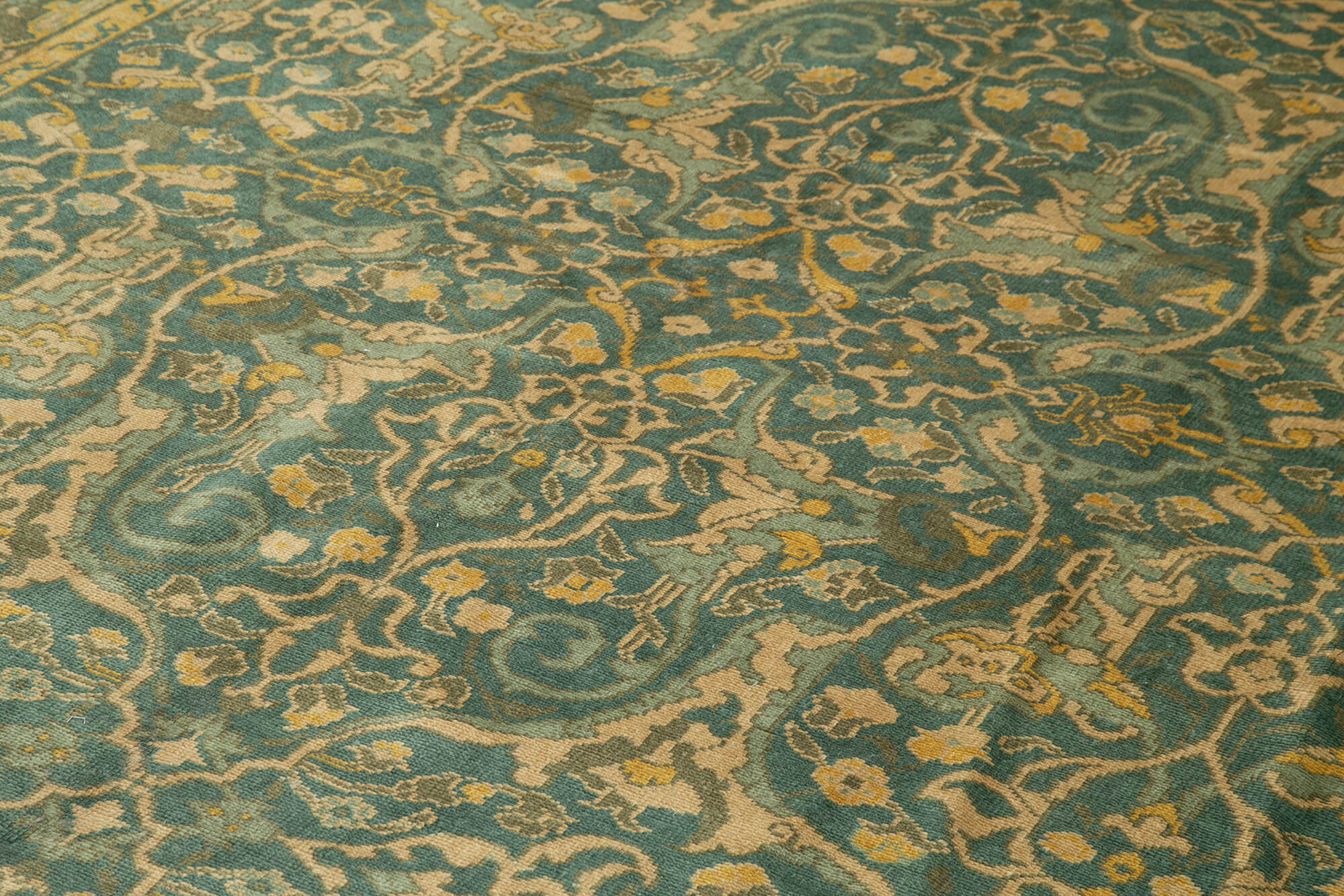 Handmade Wool Area Rug – Tebriz Classic Green Cotton Wool Carpet 8'11''x13'1''