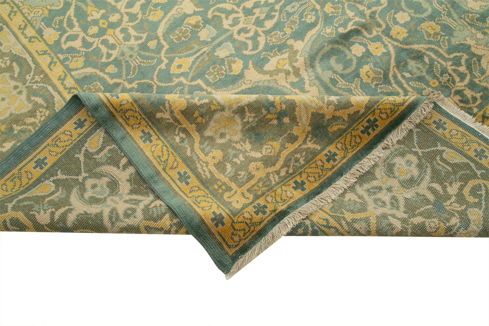 Handmade Wool Area Rug – Tebriz Classic Green Cotton Wool Carpet 8'11''x13'1''