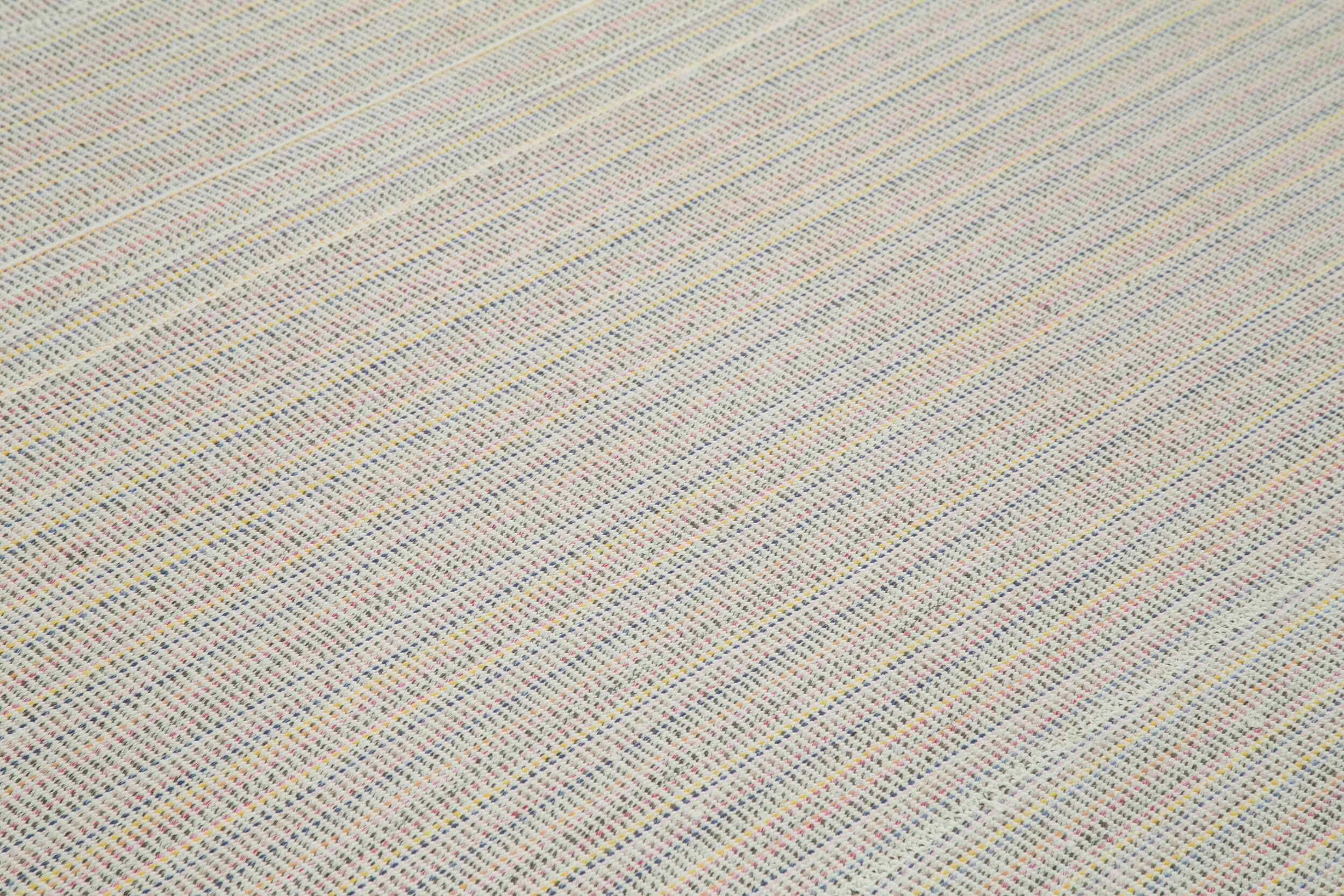 Vintage Flatweave Rug - Handmade Cotton Wool Carpet | Beige Large Living Room Area Rug