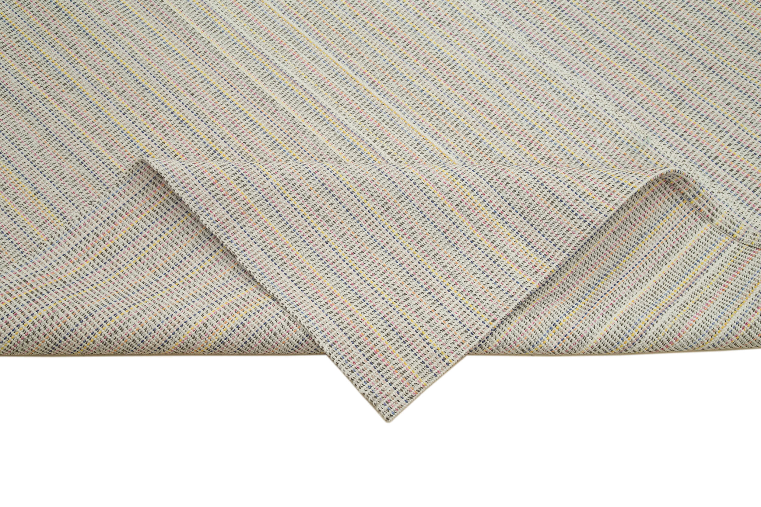 Vintage Flatweave Rug - Handmade Cotton Wool Carpet | Beige Large Living Room Area Rug