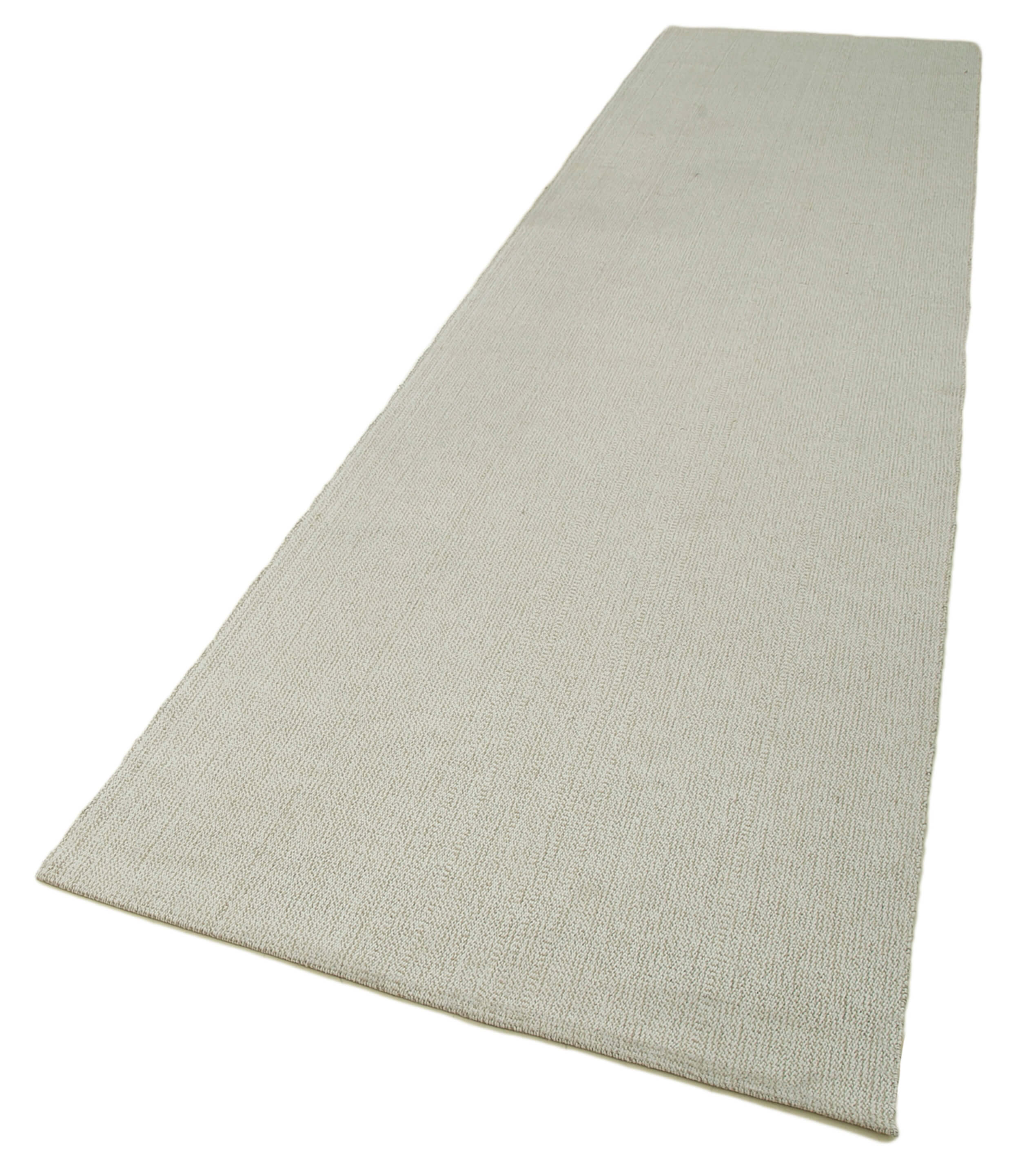 Vintage Flatweave Rug – Handmade Area Rug 3'6''x13'5'' Beige Wool Cotton Blend