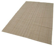 Handmade Vintage Area Rug - Brown Wool Flatweave Cotton Wool Carpet 4'8''x7'5''