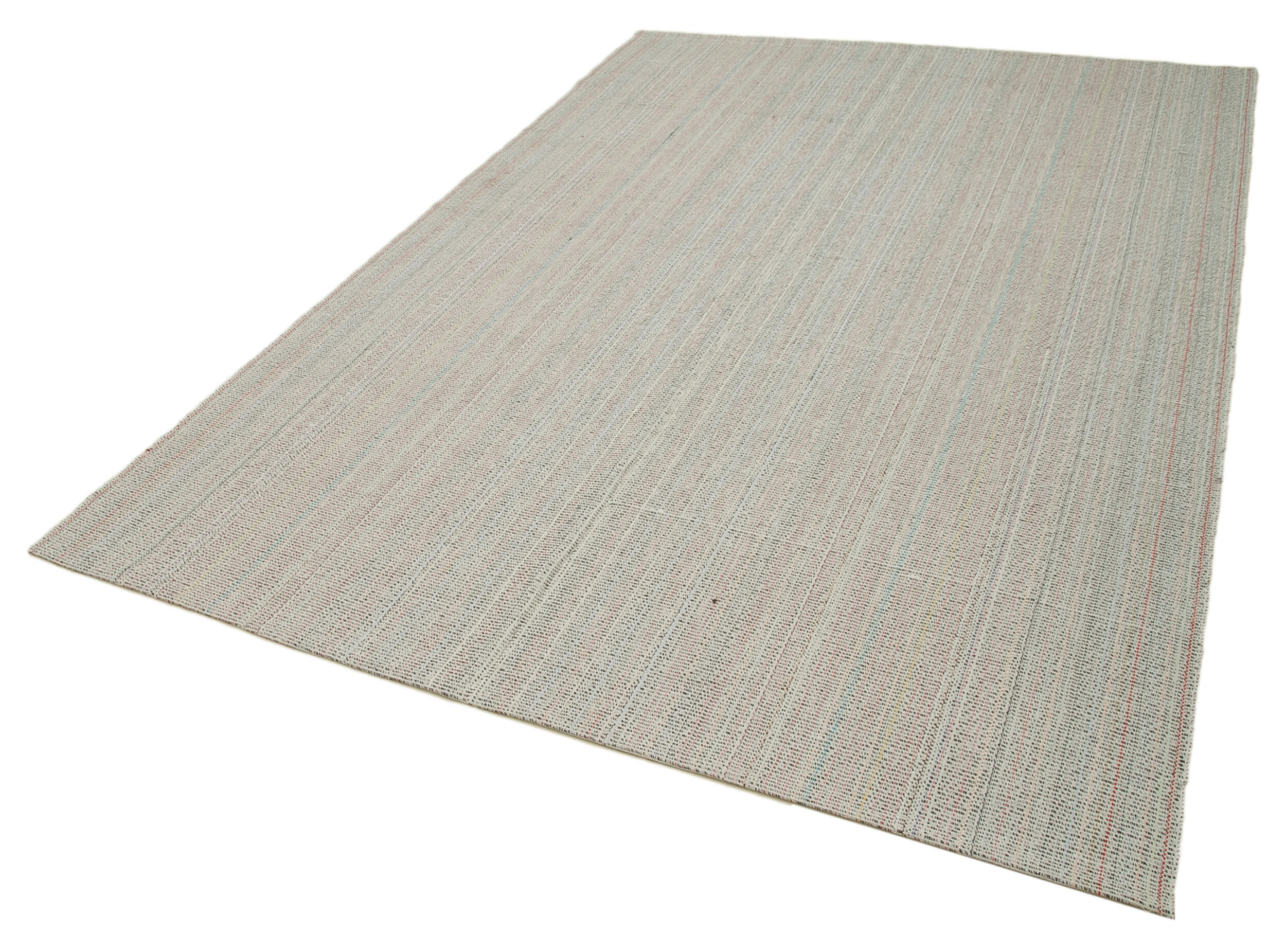 Vintage Flatweave Rug – Handmade Area Rug 6'8" x 9'9" Beige Cotton Wool Carpet