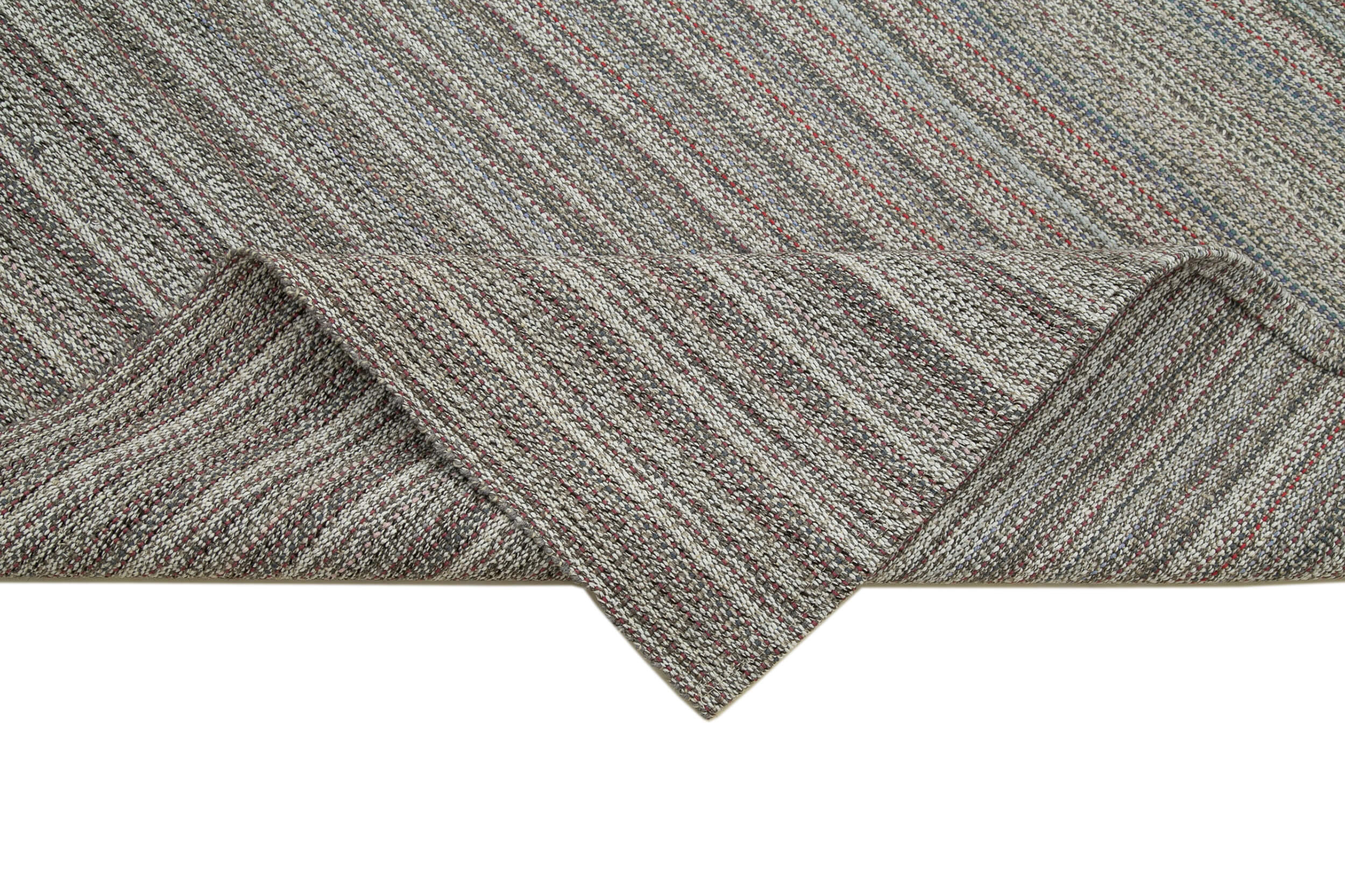 Vintage Flatweave Rug - Handmade Area Rug 6'7''x10'8'' Grey Cotton Wool Blend