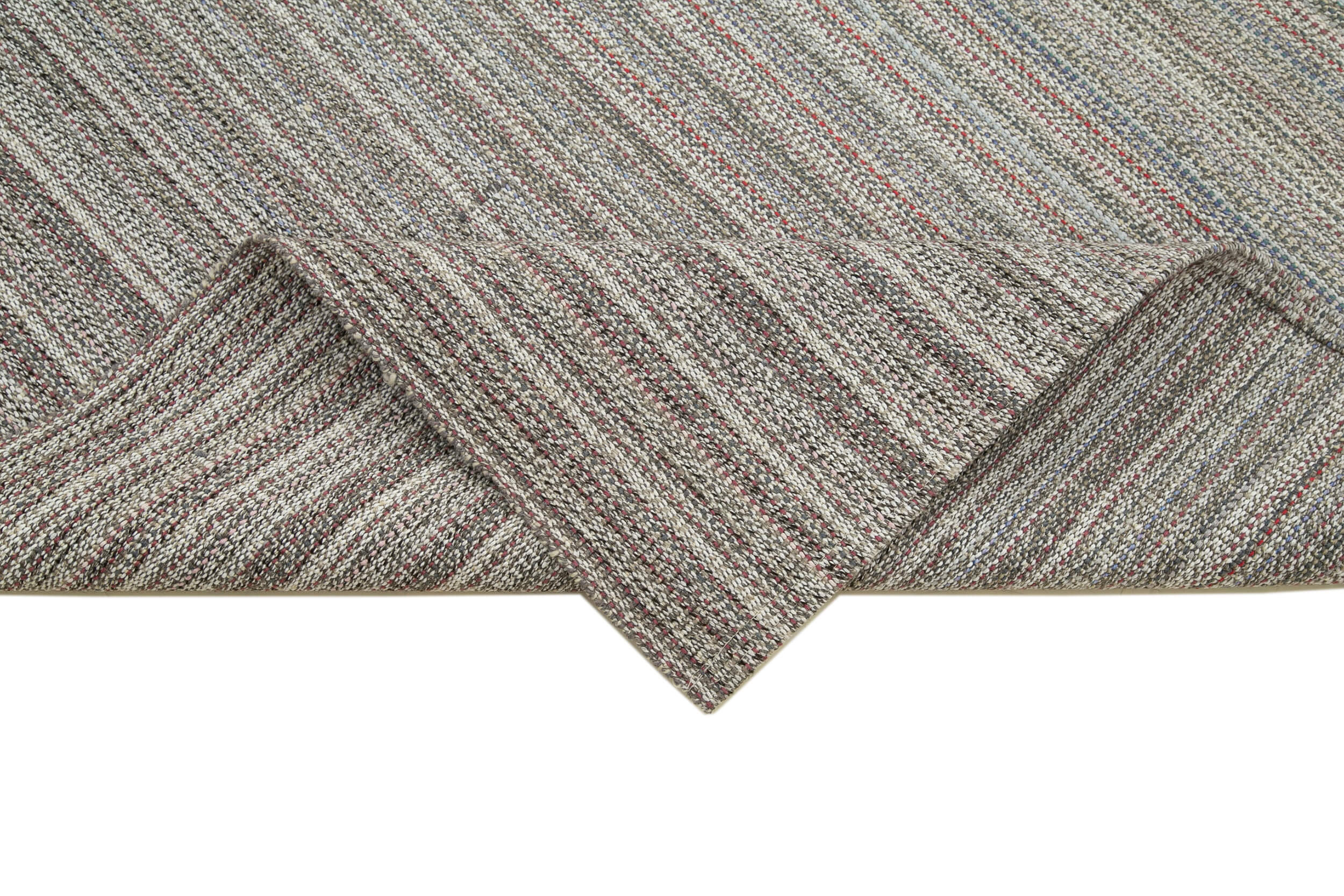 Vintage Flatweave Area Rug - Handmade Wool Rug with Grey Cotton, 6'6''x10'4''