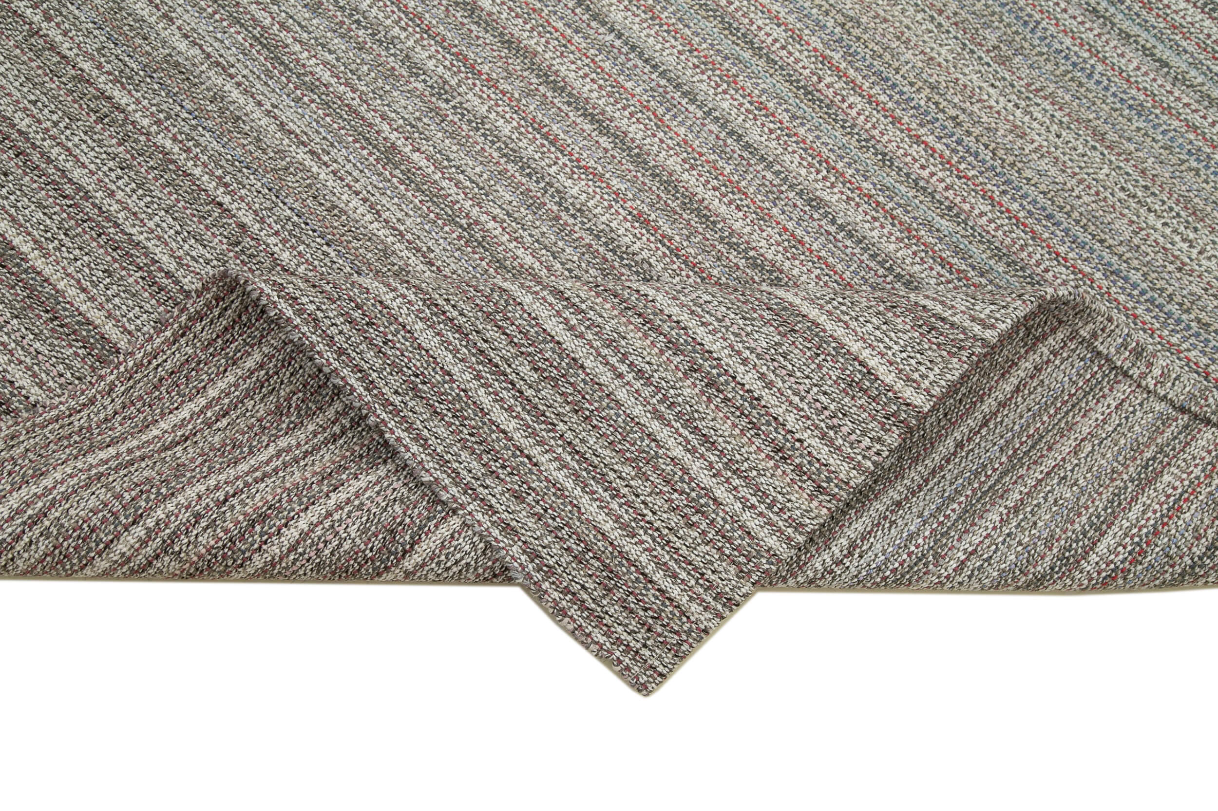 Vintage Flatweave Rug – Handmade Area Rug | Grey Wool Carpet, Cotton Wool Blend 6'7" x 10'6"