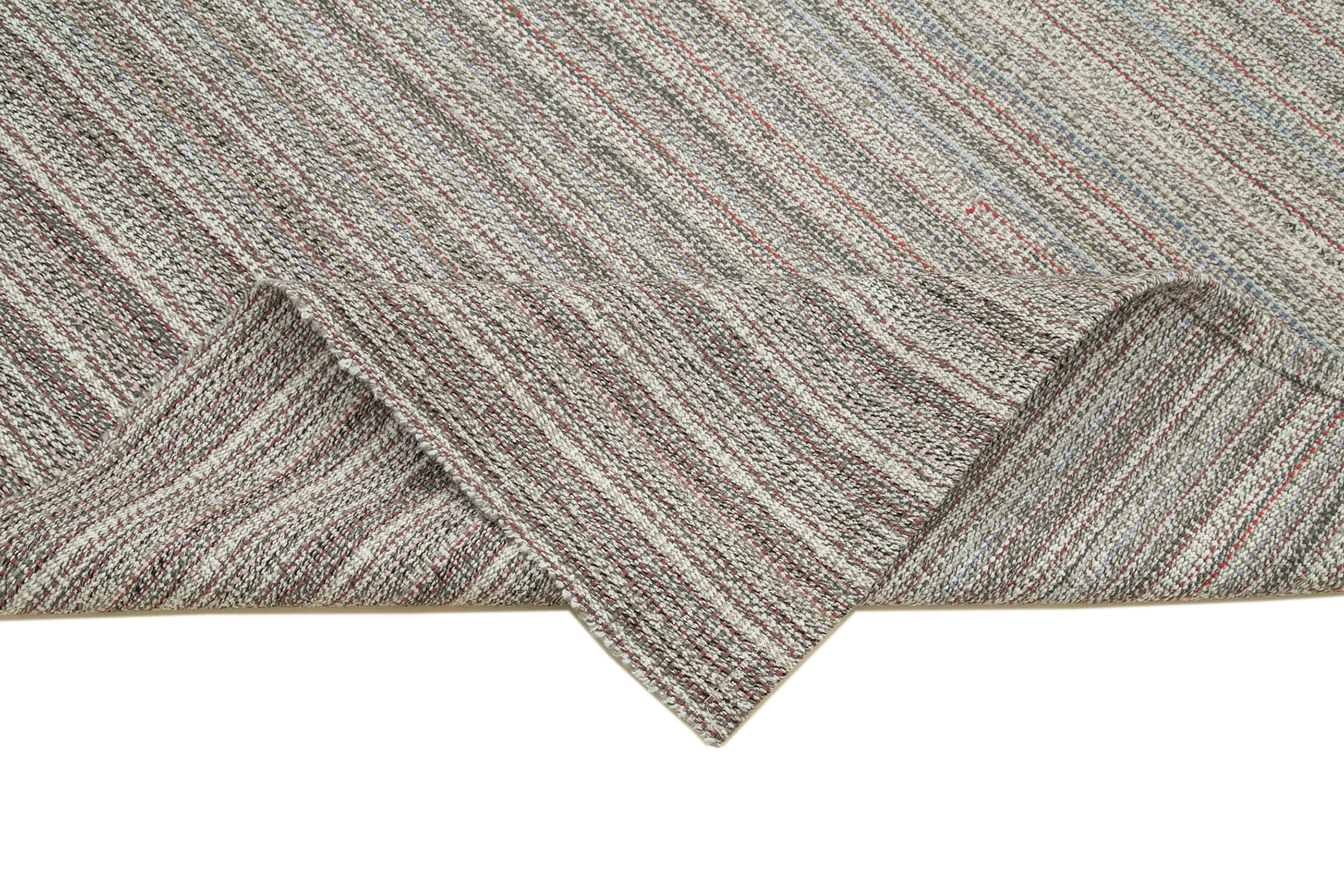 Vintage Flatweave Rug – Handmade Cotton Wool Area Rug 6'7'' x 11'6'' Grey