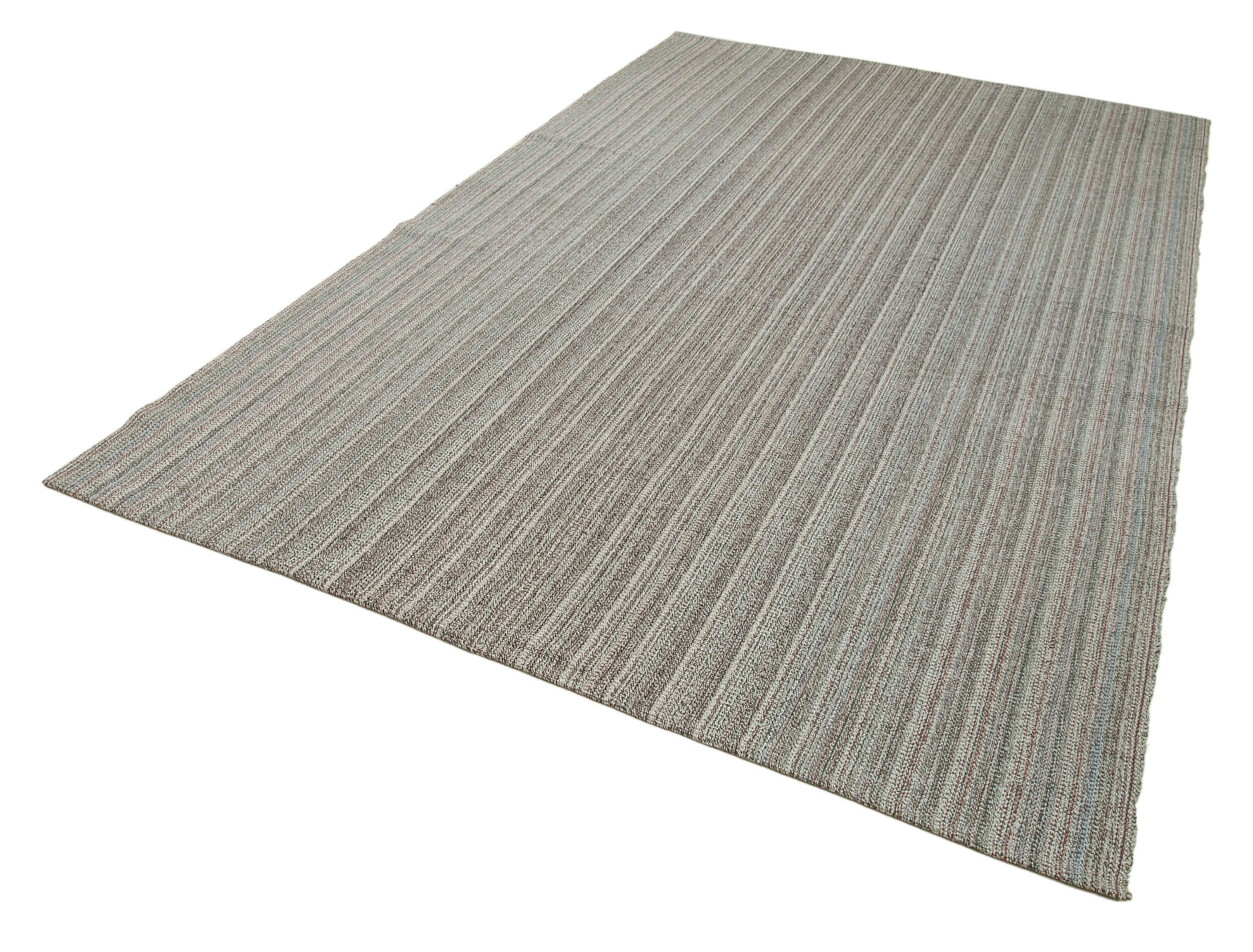 Vintage Flatweave Rug – Handmade Area Rug 6'7''x10'7'' | Grey Cotton Wool Blend