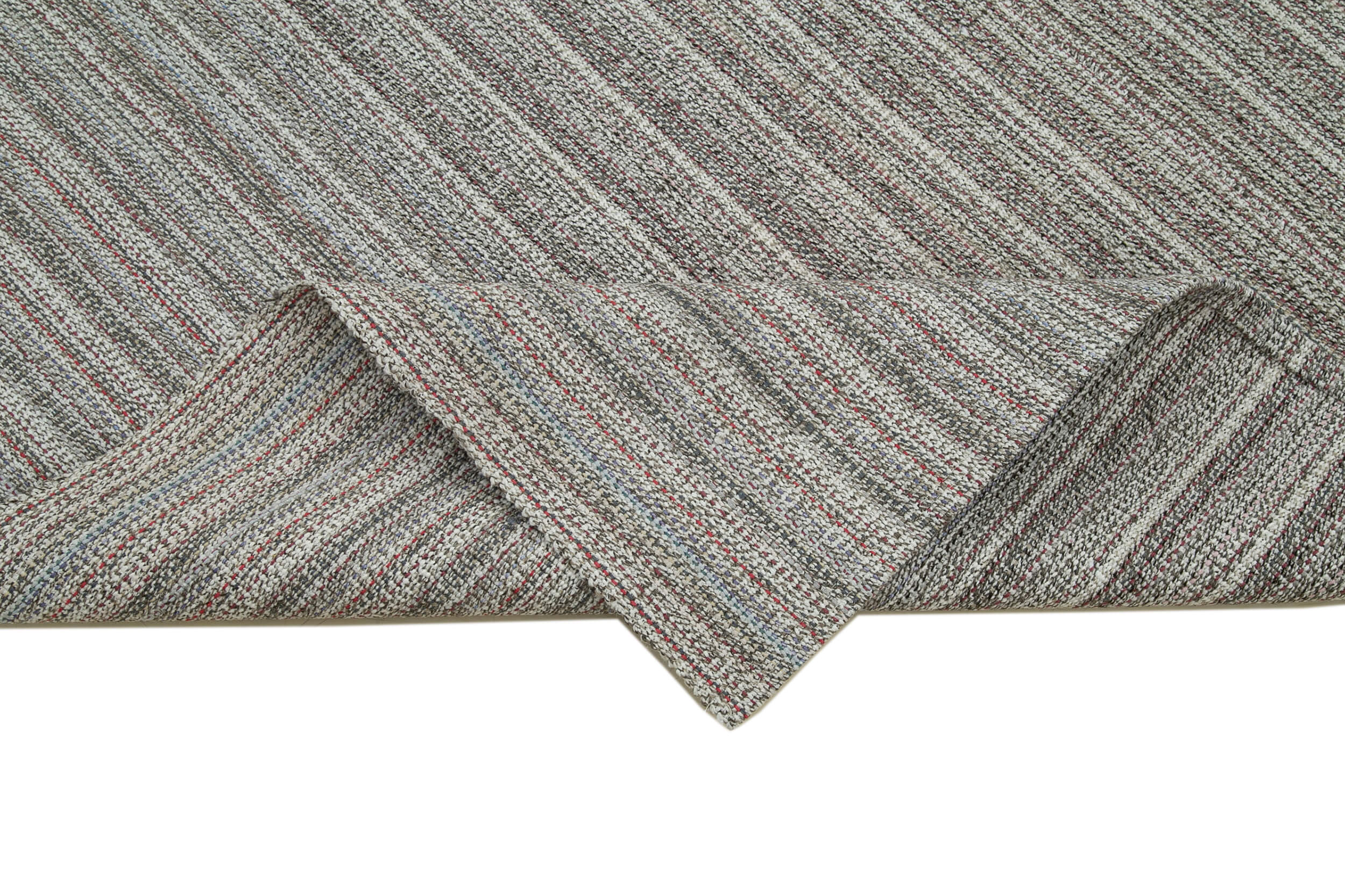 Vintage Flatweave Rug – Handmade Area Rug 6'7''x10'7'' | Grey Cotton Wool Blend