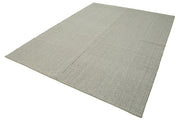 Vintage Flatweave Rug - Hand Woven Area Rug 7'0'' x 9'5'' Grey Wool Cotton