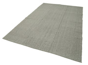 Vintage Flatweave Rug - Handmade Area Rug Grey Wool Cotton Blend 6'4''x9'6''