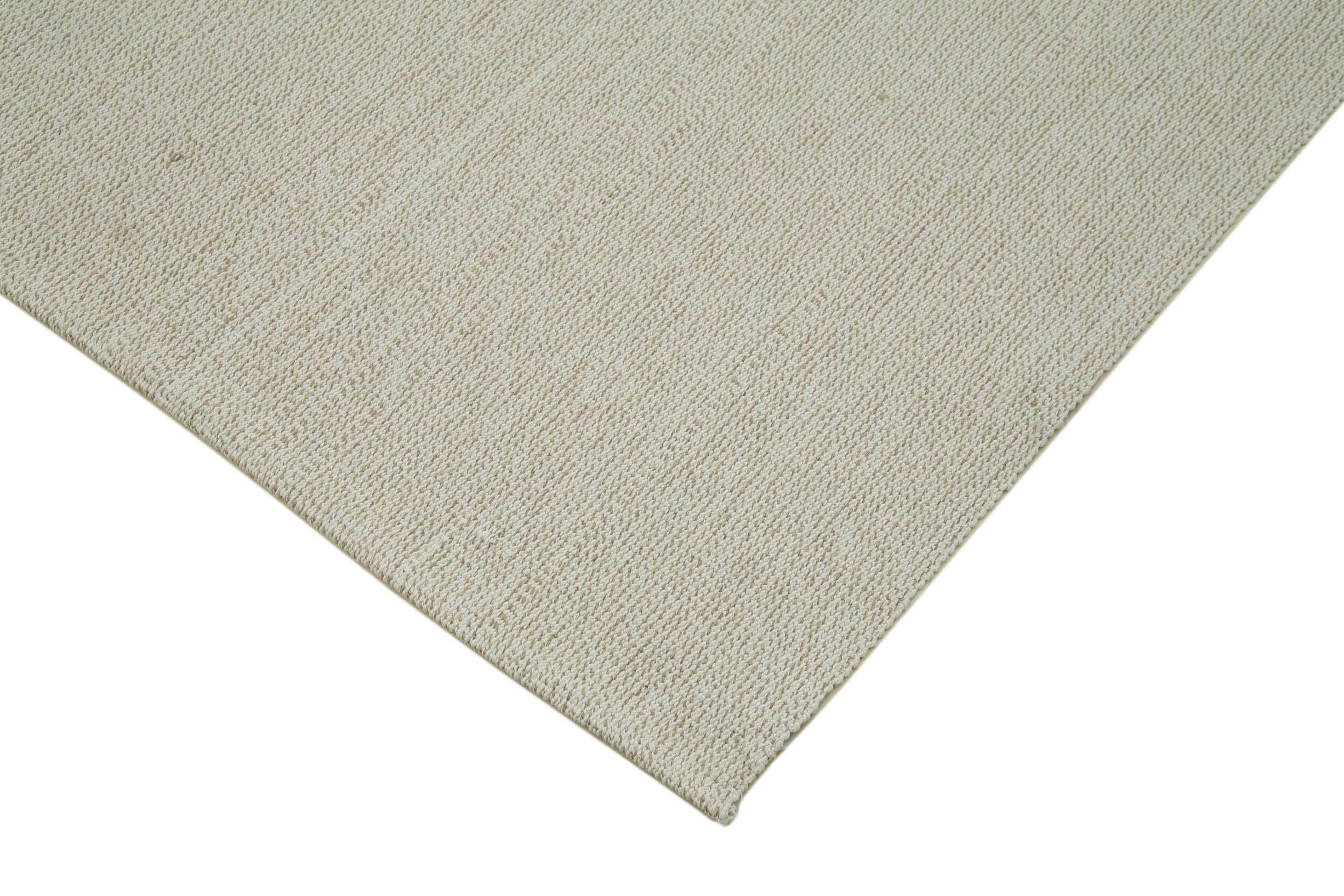 Vintage Flatweave Rug Handmade Area Rug 6'11''x10'11'' - Beige Cotton Wool Carpet
