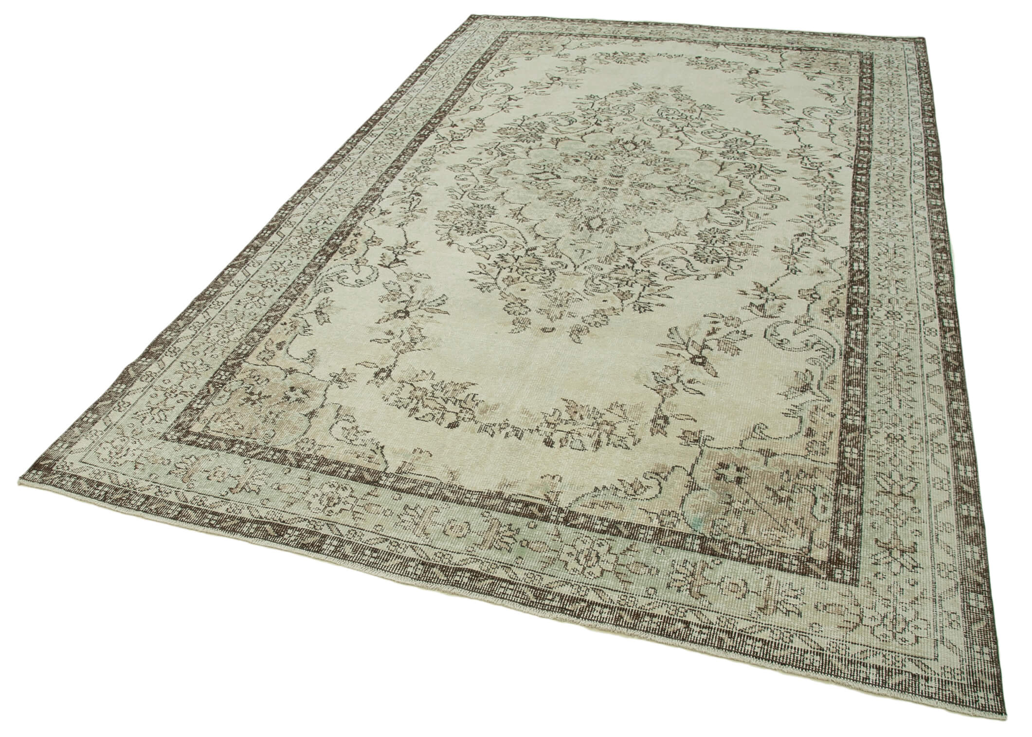 Handmade Wool Area Rug – Vintage Cotton Rug | Beige Wool Carpet 6'3''x10'2''
