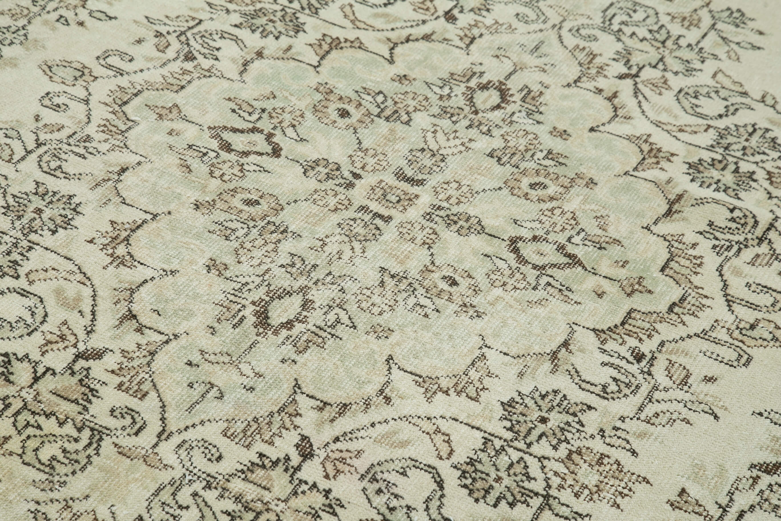 Handmade Wool Area Rug – Vintage Cotton Rug | Beige Wool Carpet 6'3''x10'2''