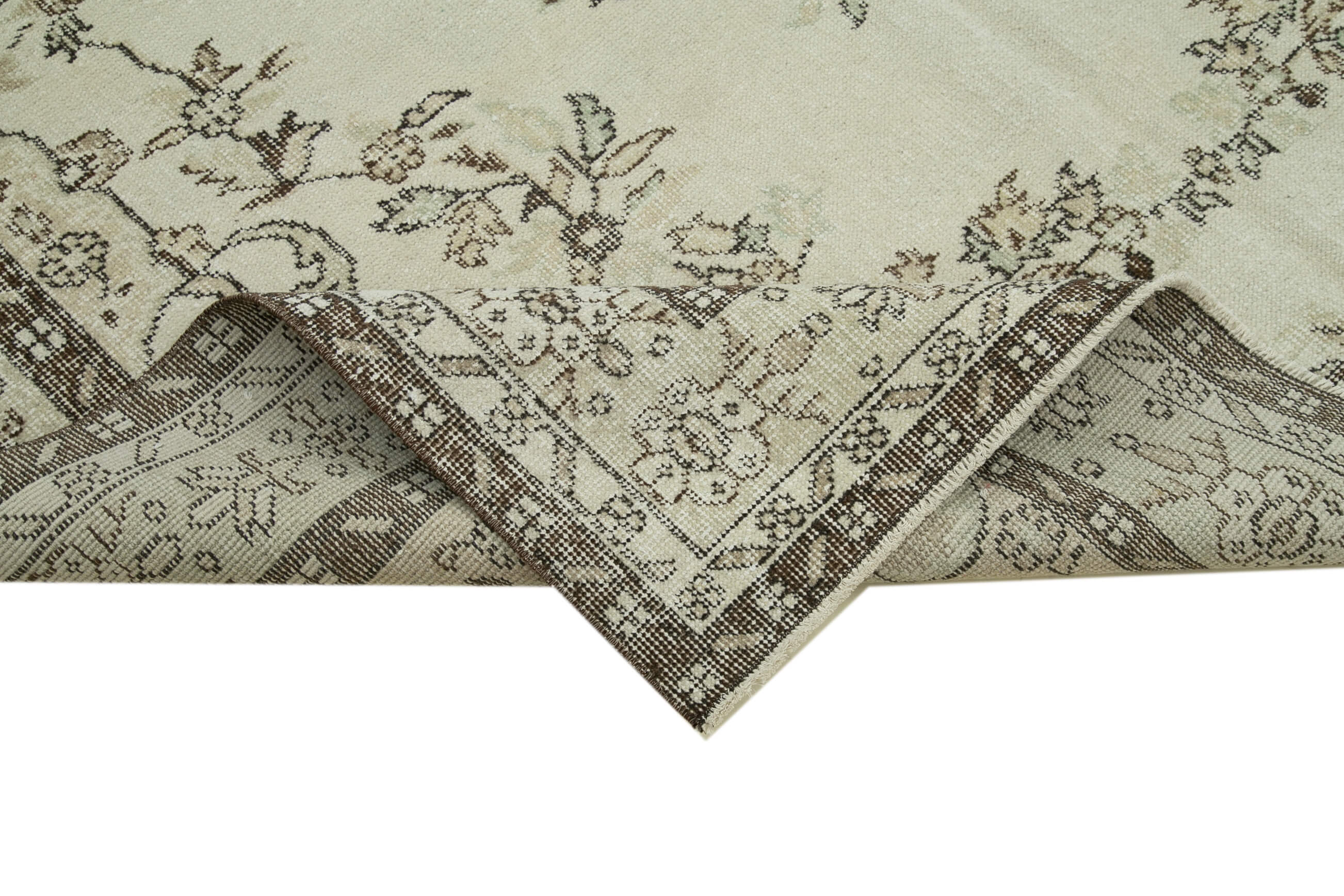 Handmade Wool Area Rug – Vintage Cotton Rug | Beige Wool Carpet 6'3''x10'2''