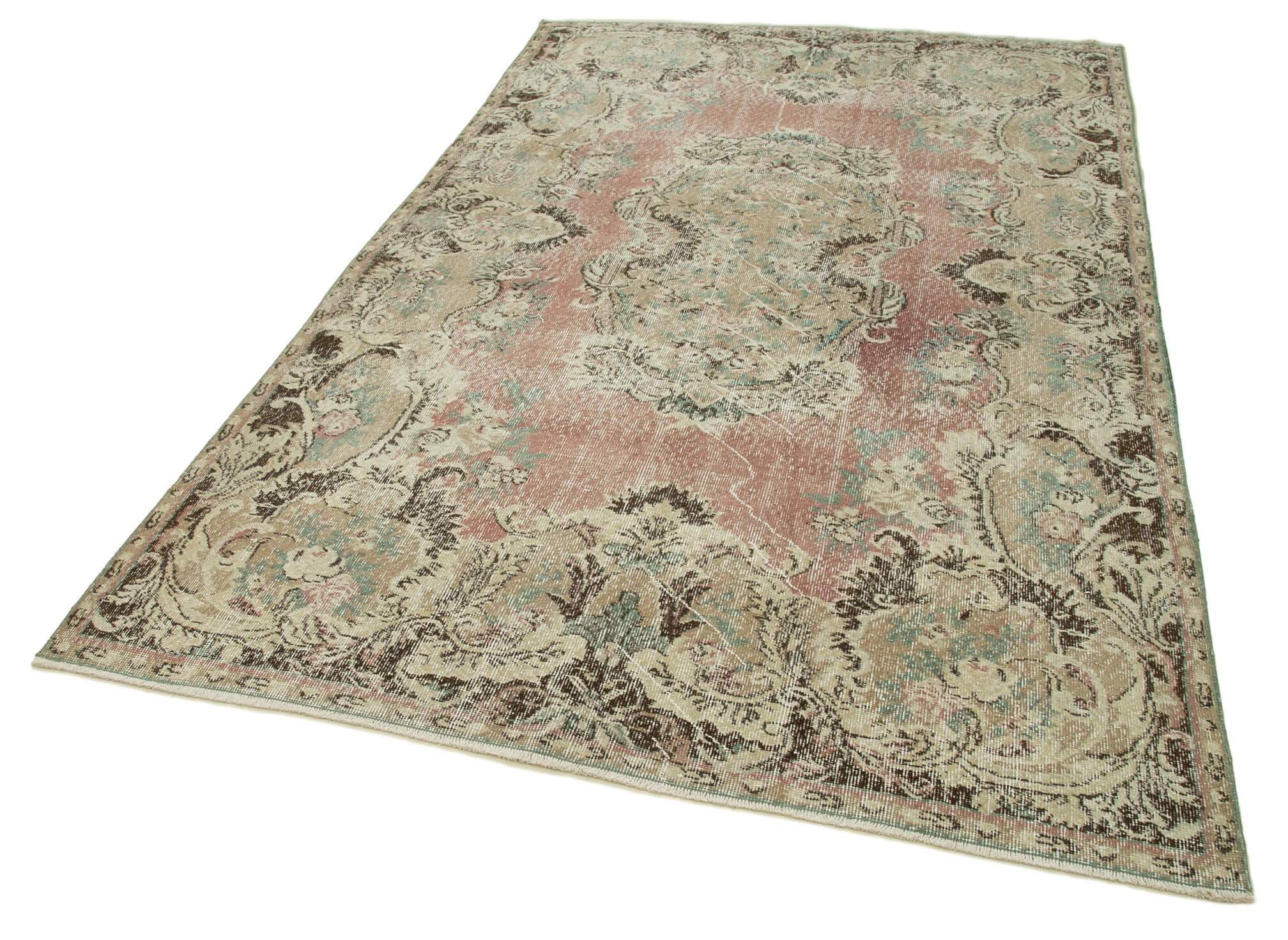 Handmade Wool Area Rug – Vintage Cotton Rug, Beige Area Carpet 5'8''x9'10''