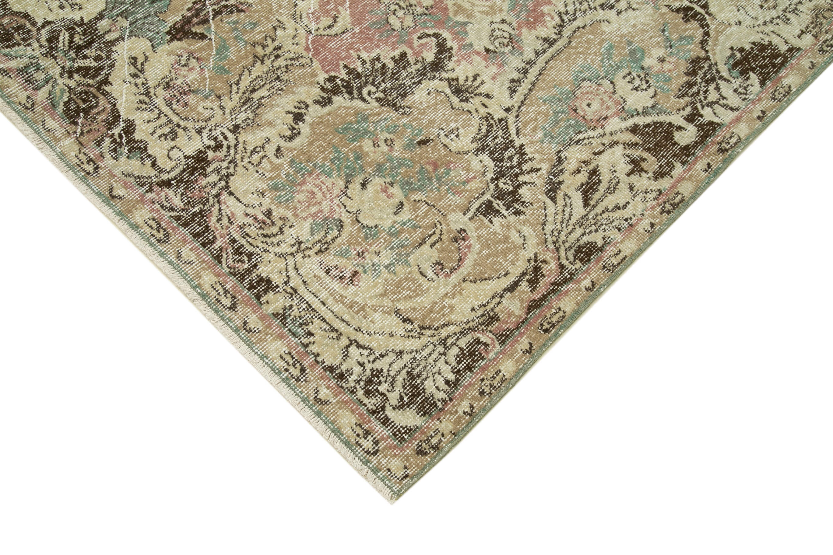 Handmade Wool Area Rug – Vintage Cotton Rug, Beige Area Carpet 5'8''x9'10''