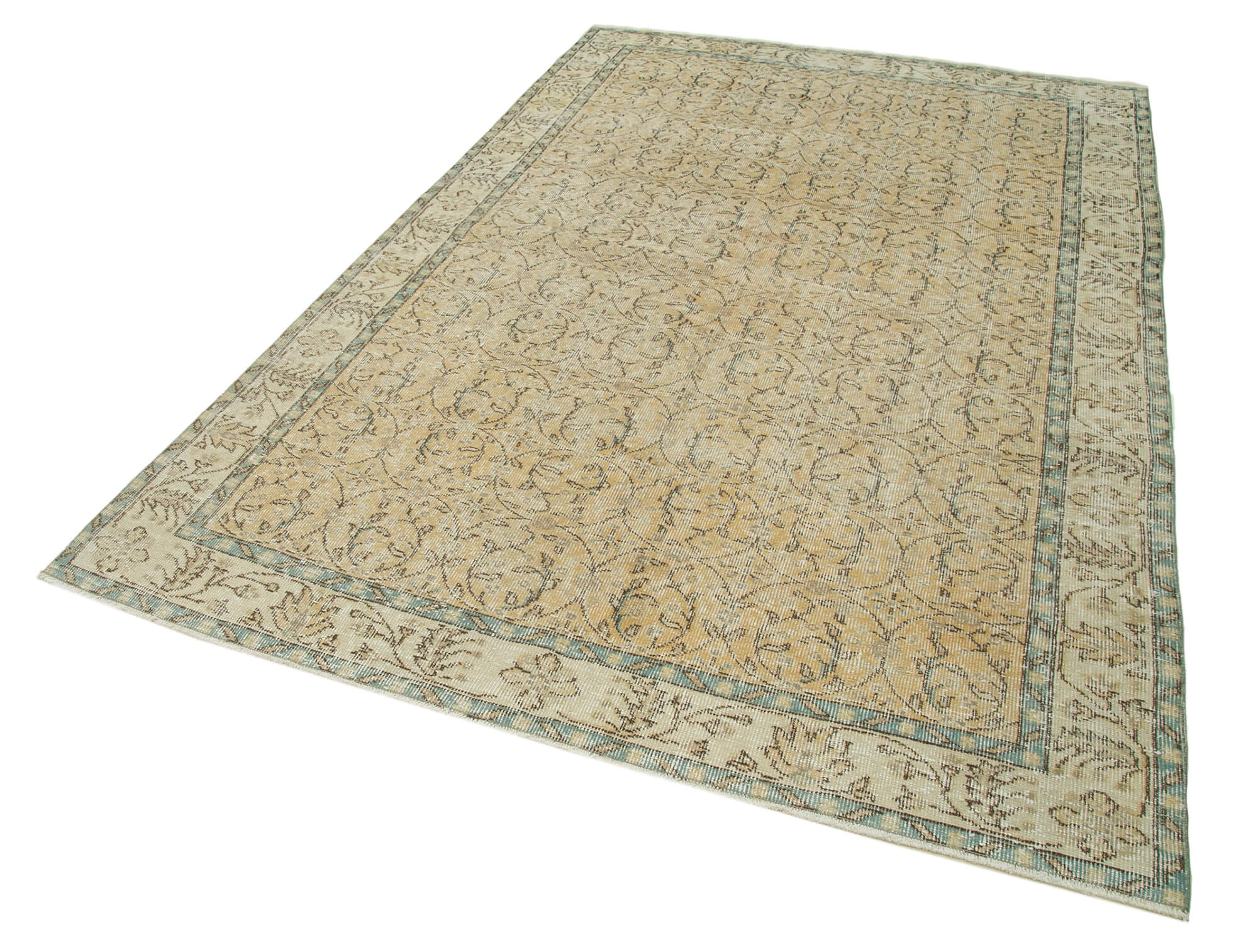 Handmade Wool Area Rug – Vintage Cotton Rug, Neutral Beige, 5'9''x8'11'' Classic