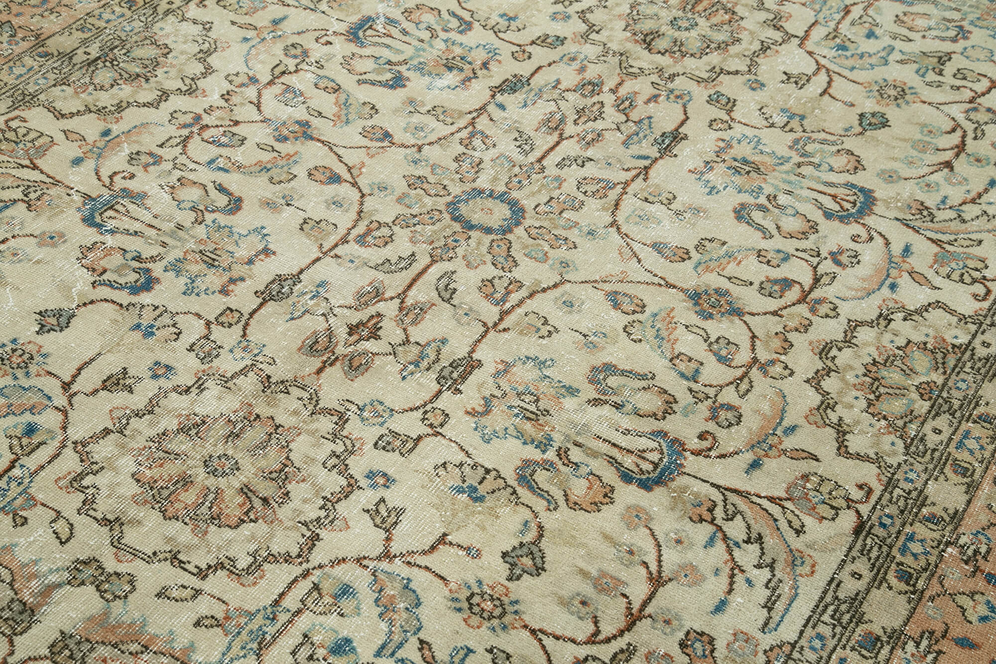 Handmade Wool Area Rug - Vintage Cotton Rug 6'7''x10'2'' | Neutral Beige Durable Floor Covering