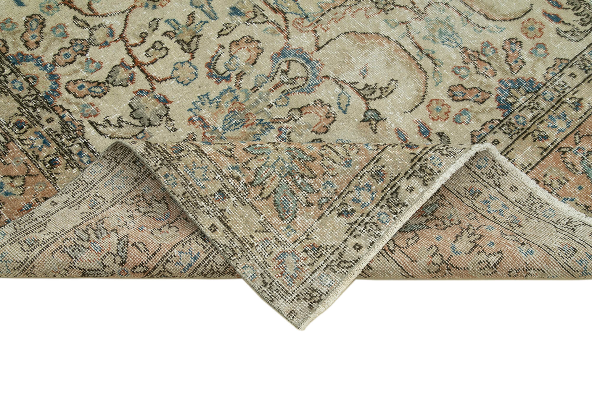 Handmade Wool Area Rug - Vintage Cotton Rug 6'7''x10'2'' | Neutral Beige Durable Floor Covering