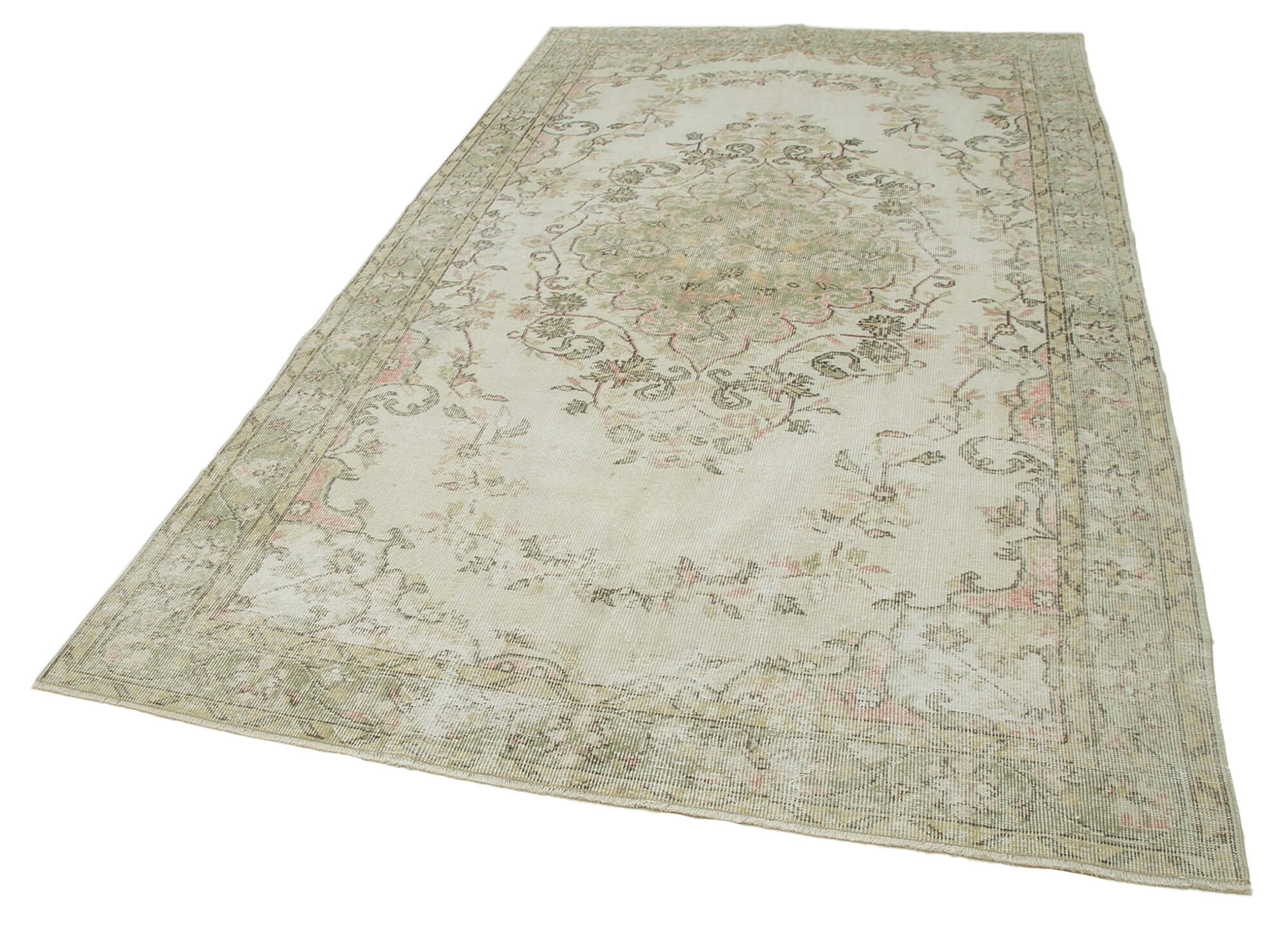 Handmade Wool Area Rug – Vintage Cotton Rug 5'7'' x 9'8'' | Beige Natural Fiber Carpet
