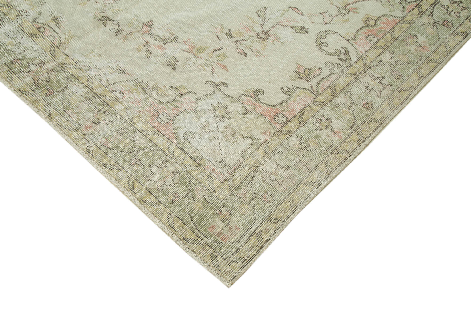 Handmade Wool Area Rug – Vintage Cotton Rug 5'7'' x 9'8'' | Beige Natural Fiber Carpet