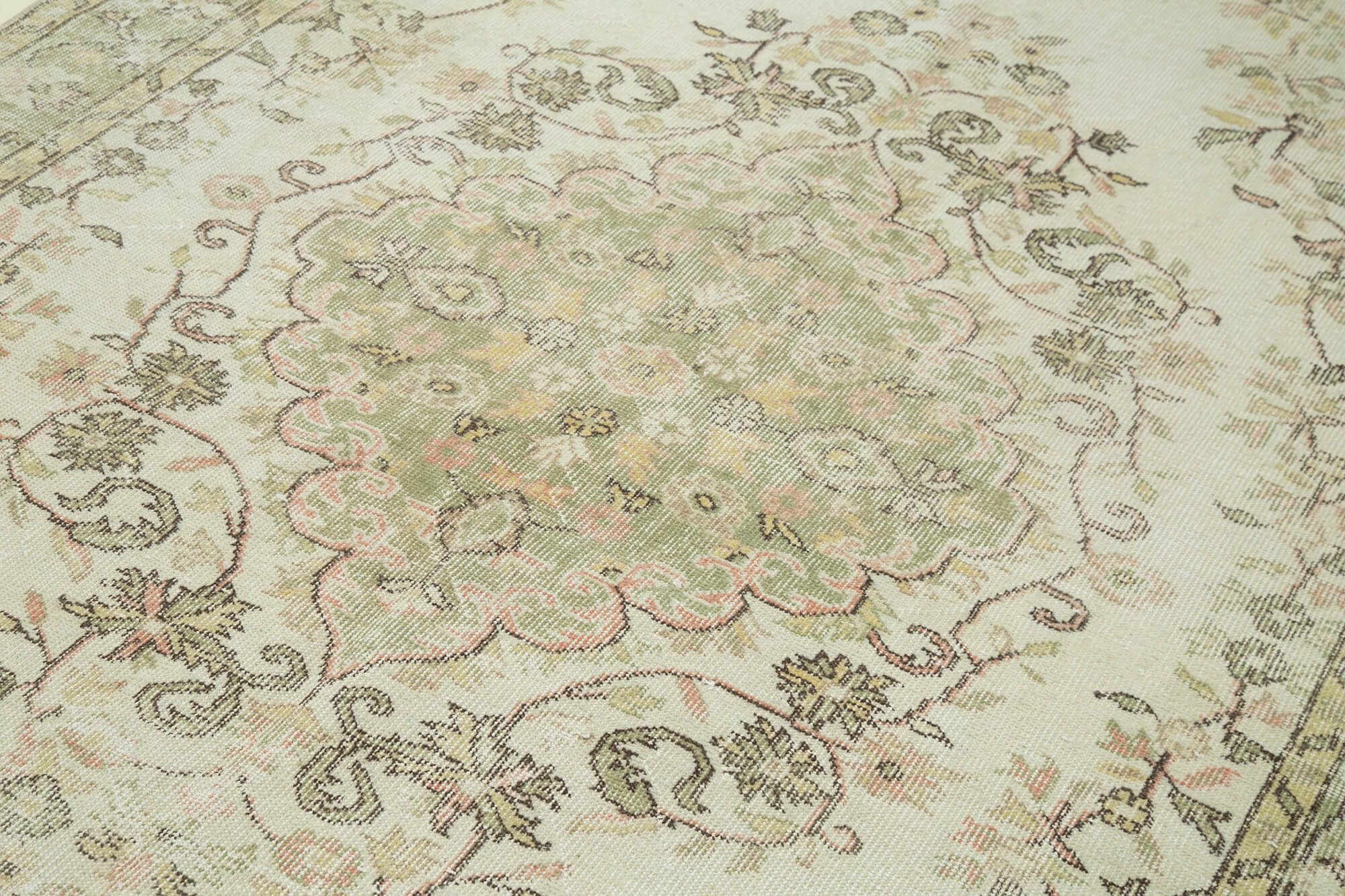 Handmade Wool Area Rug – Vintage Cotton Rug 5'7'' x 9'8'' | Beige Natural Fiber Carpet