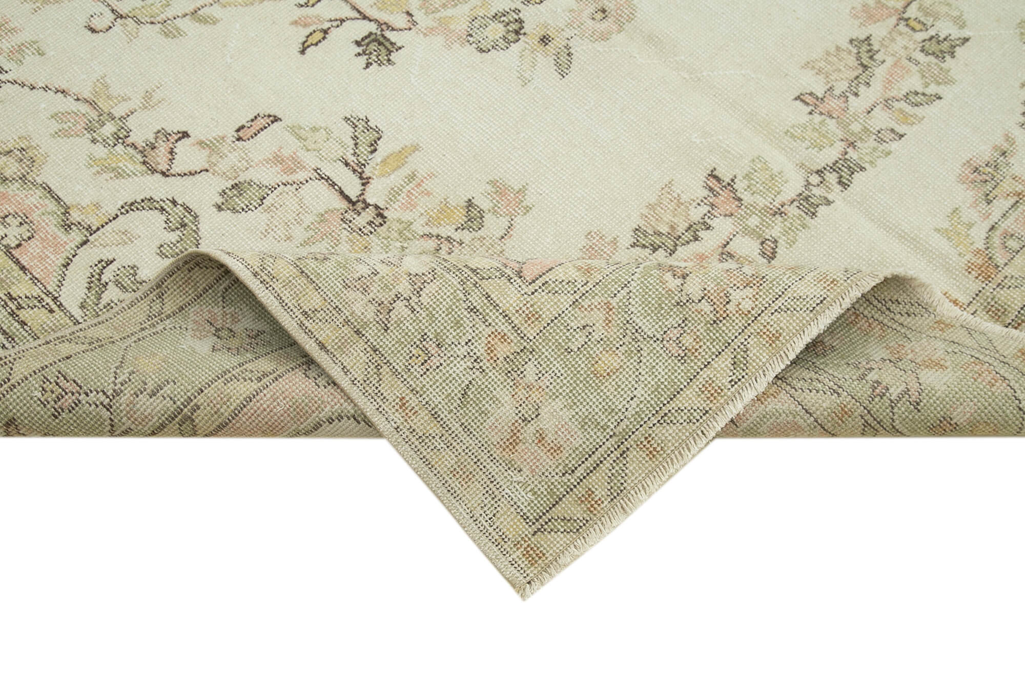 Handmade Wool Area Rug – Vintage Cotton Rug 5'7'' x 9'8'' | Beige Natural Fiber Carpet