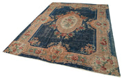Handmade Vintage Area Rug – Blue Wool Carpet, Turkish Hand Knotted Cotton Weave 6'8''x9'5''