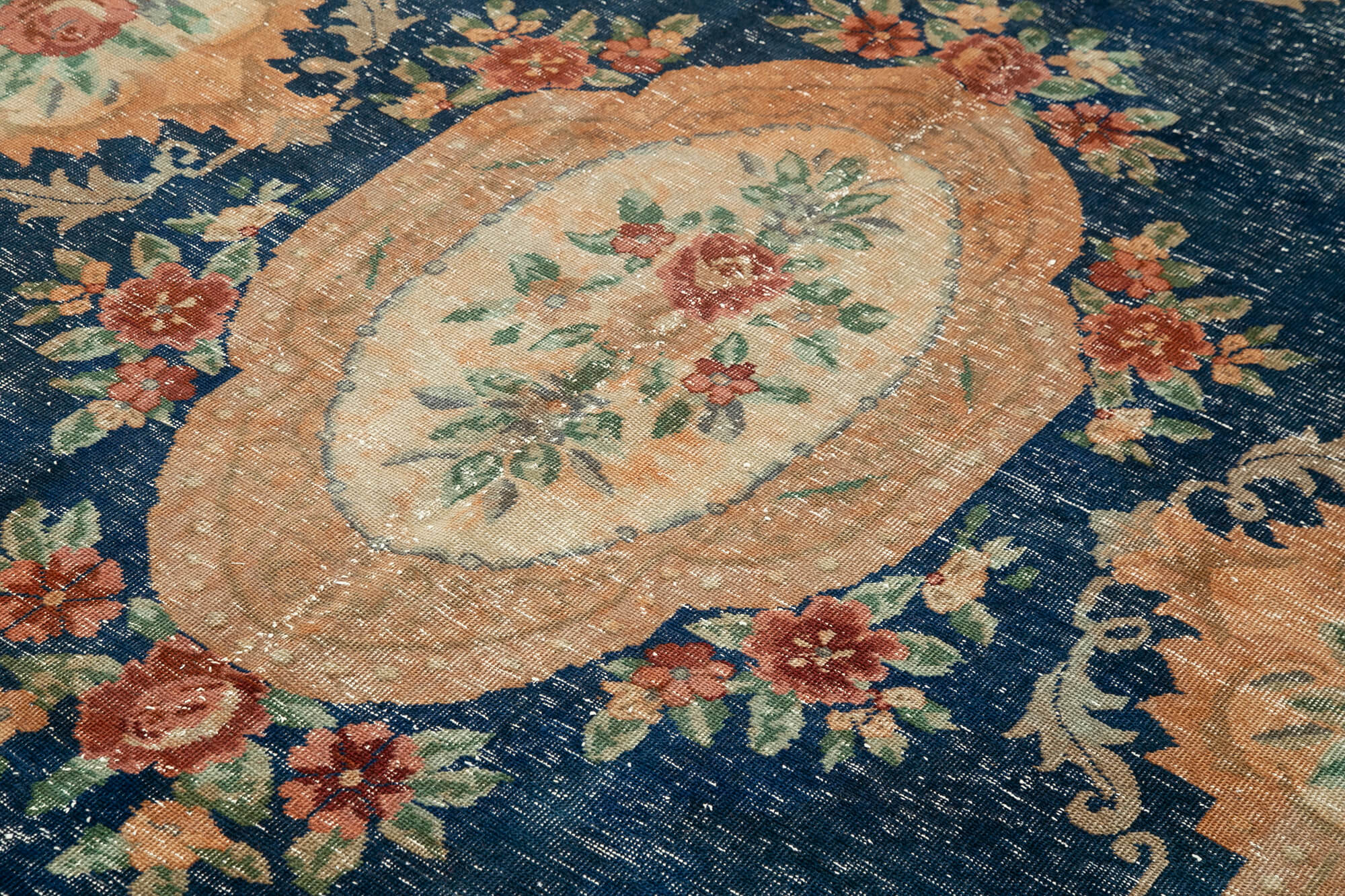 Handmade Vintage Area Rug – Blue Wool Carpet, Turkish Hand Knotted Cotton Weave 6'8''x9'5''