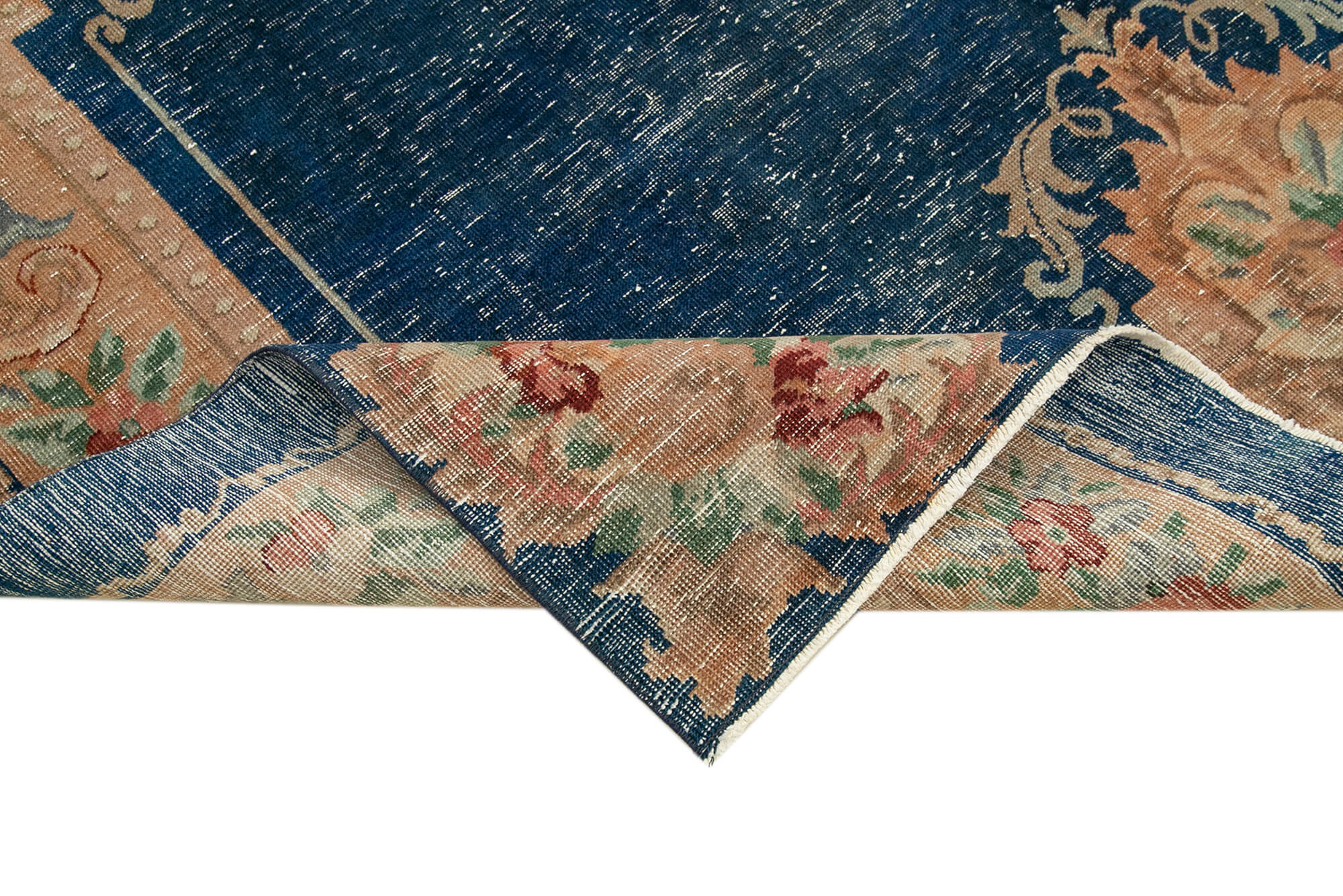 Handmade Vintage Area Rug – Blue Wool Carpet, Turkish Hand Knotted Cotton Weave 6'8''x9'5''