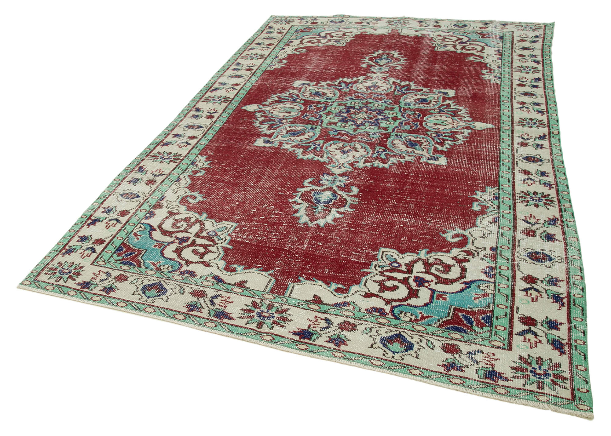 Handmade Wool Area Rug - Vintage Cotton Rug 6'3'' x 9'7'' | Neutral Beige, Soft Wool Texture