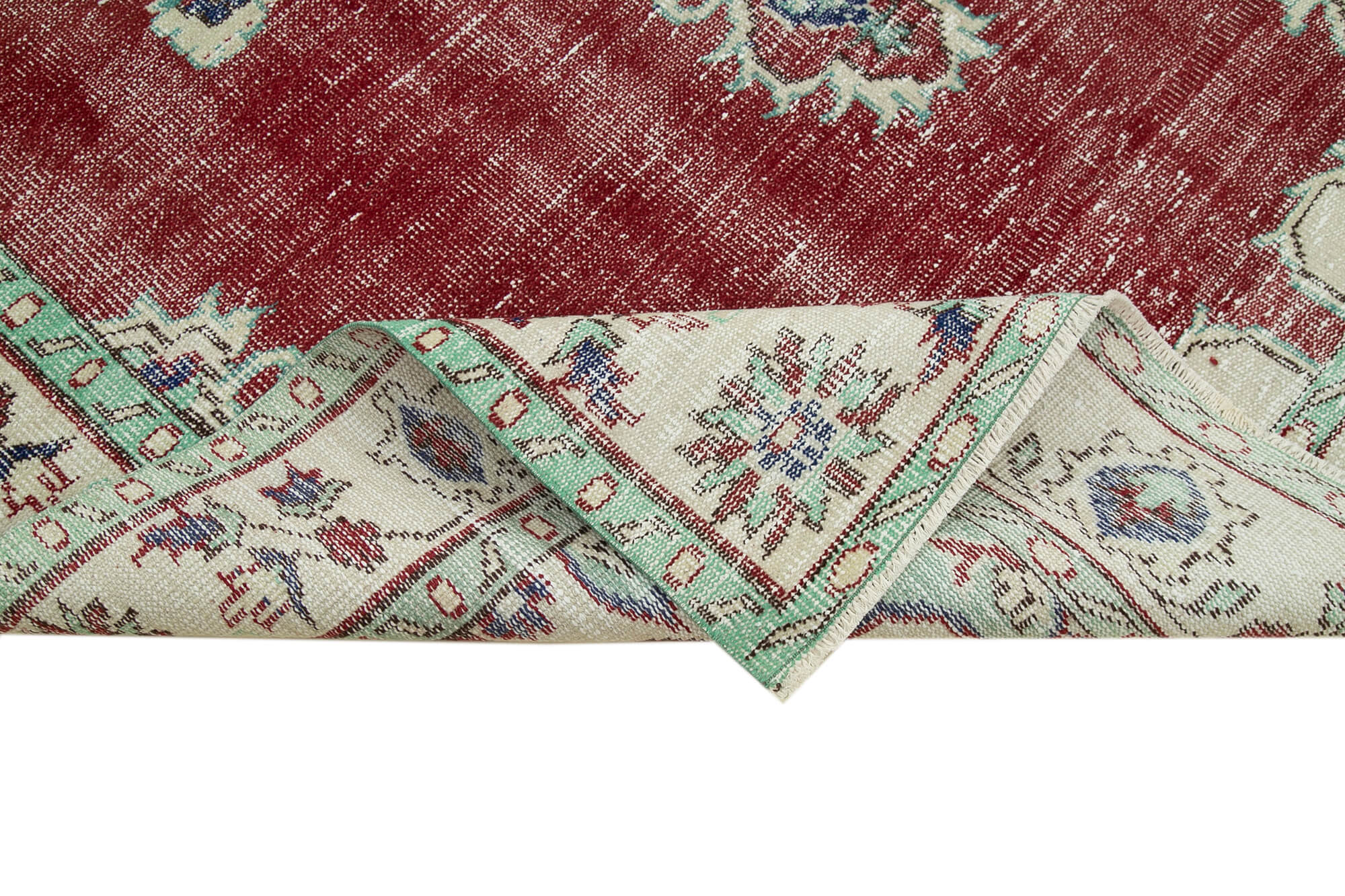 Handmade Wool Area Rug - Vintage Cotton Rug 6'3'' x 9'7'' | Neutral Beige, Soft Wool Texture