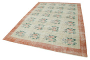 Handmade Vintage Area Rug – Beige Cotton Wool Rug 6'8''x9'4'' | Durable Turkish Wool Carpet