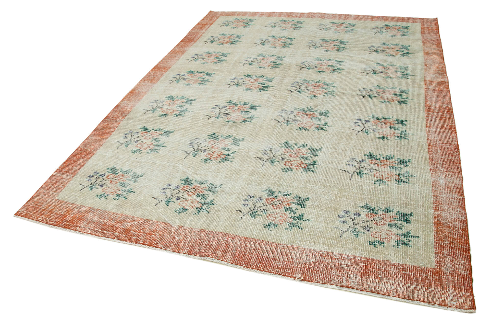 Handmade Vintage Area Rug – Beige Cotton Wool Rug 6'8''x9'4'' | Durable Turkish Wool Carpet