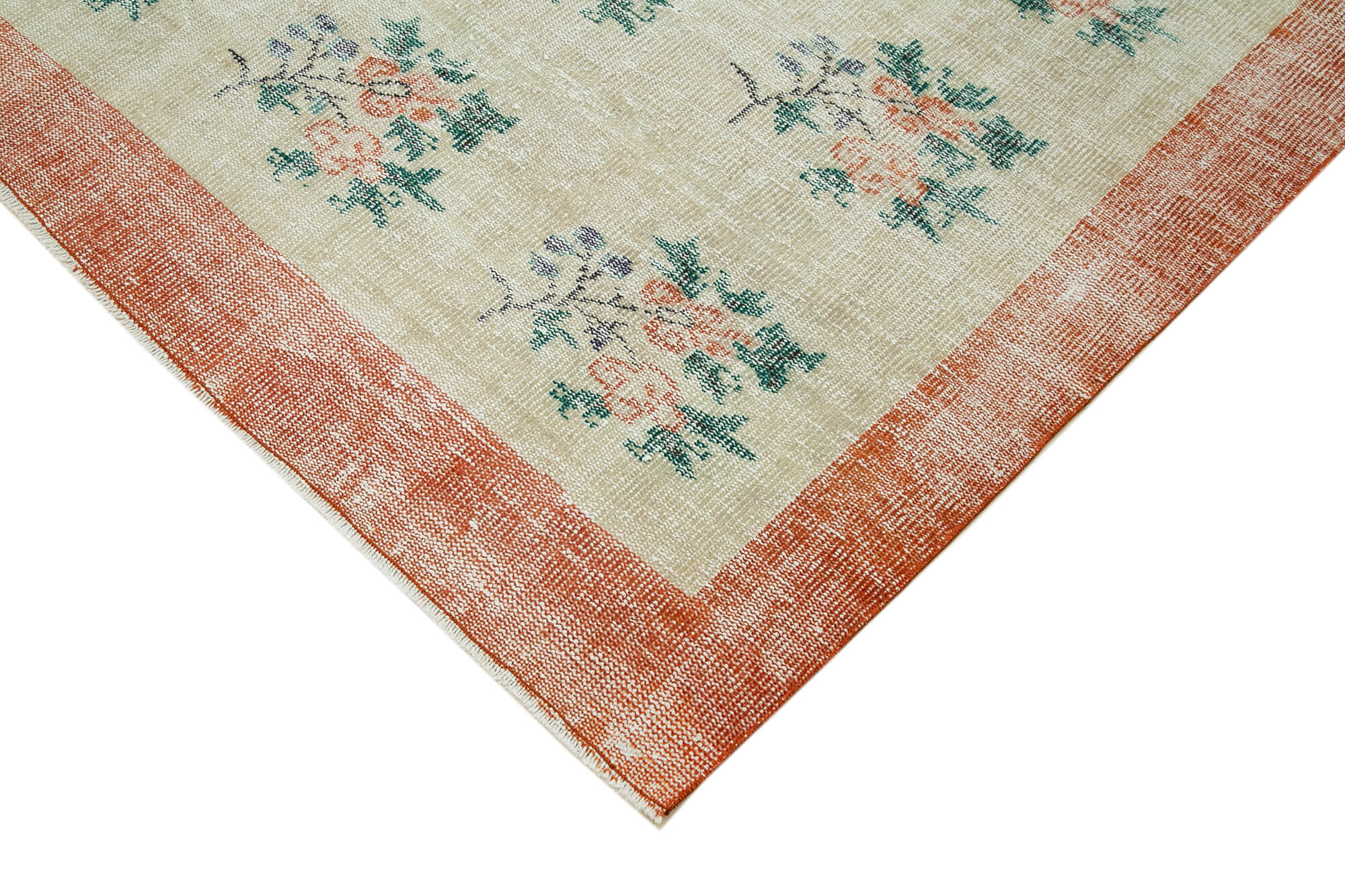 Handmade Vintage Area Rug – Beige Cotton Wool Rug 6'8''x9'4'' | Durable Turkish Wool Carpet