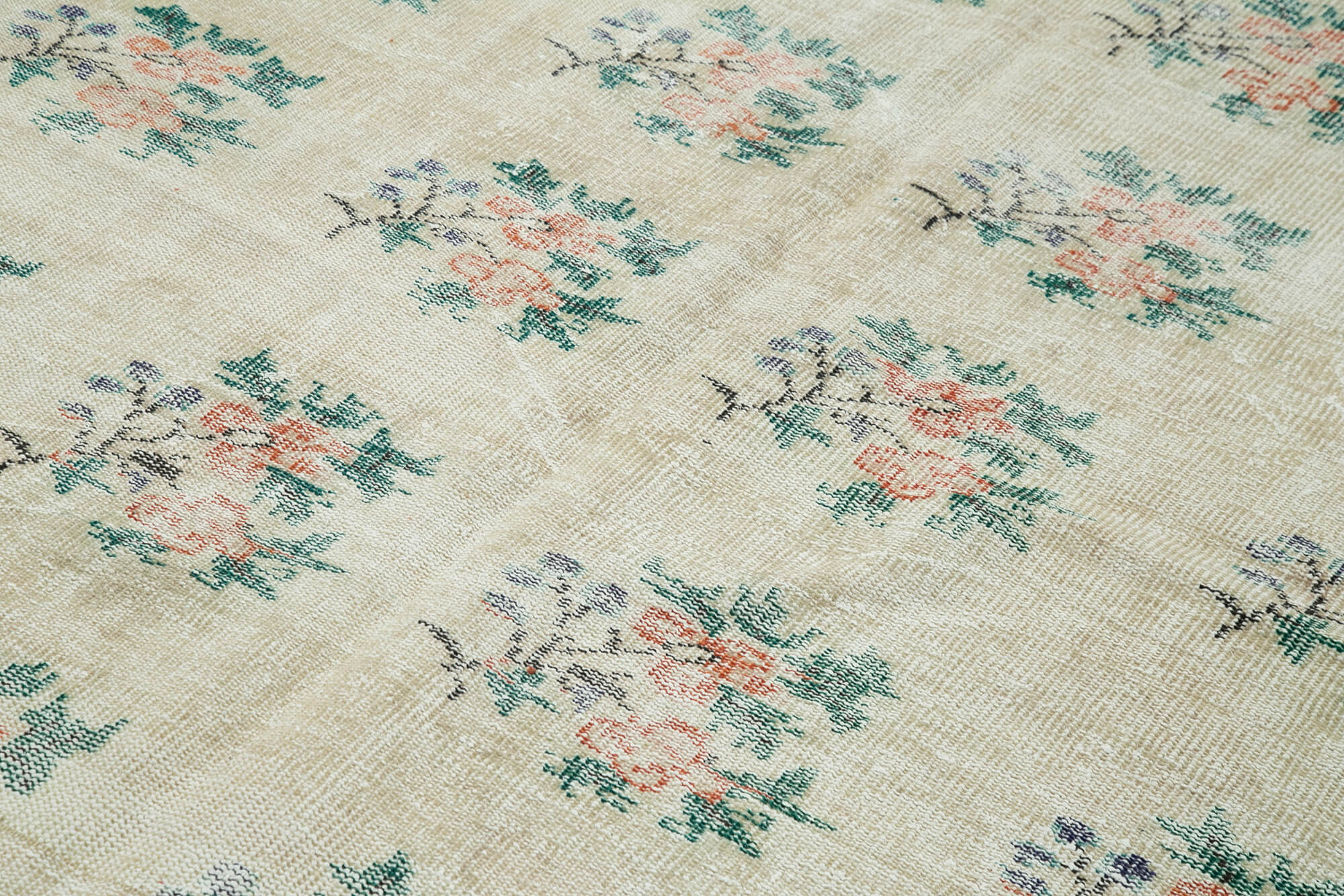 Handmade Vintage Area Rug – Beige Cotton Wool Rug 6'8''x9'4'' | Durable Turkish Wool Carpet