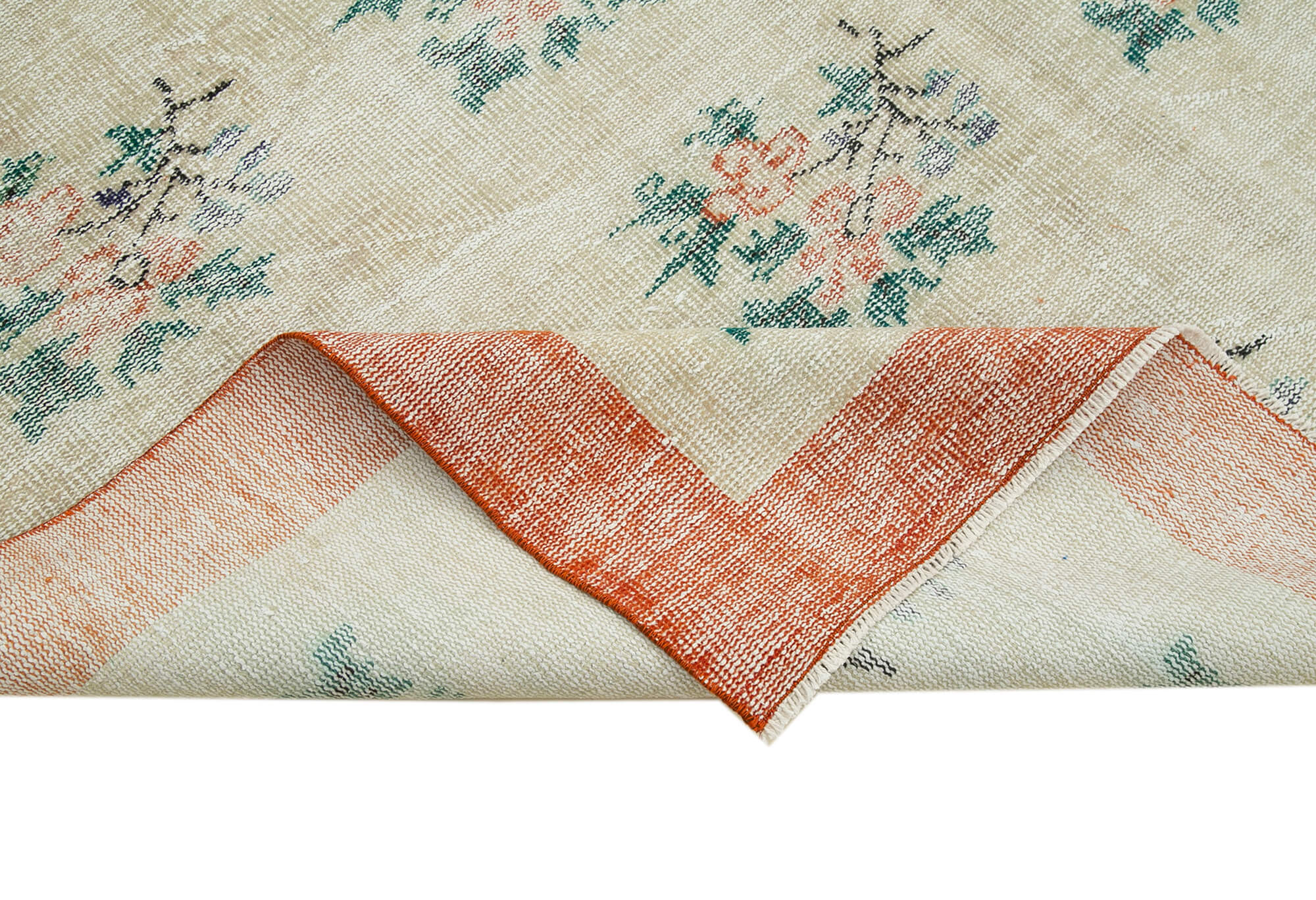 Handmade Vintage Area Rug – Beige Cotton Wool Rug 6'8''x9'4'' | Durable Turkish Wool Carpet
