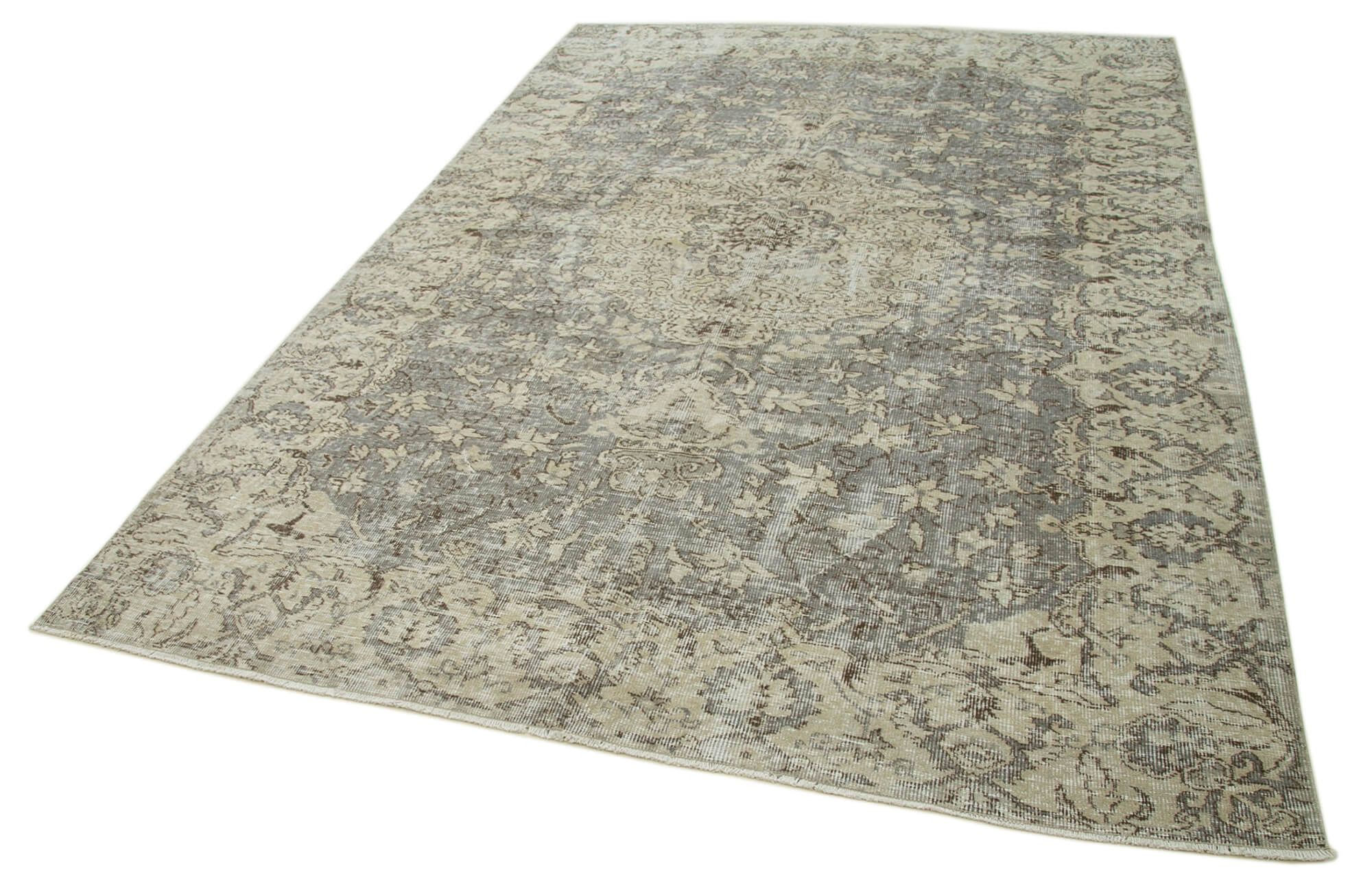 Handmade Wool Area Rug | Durable Vintage Carpet – Soft Cotton Weave, Beige 6'3''x9'1''