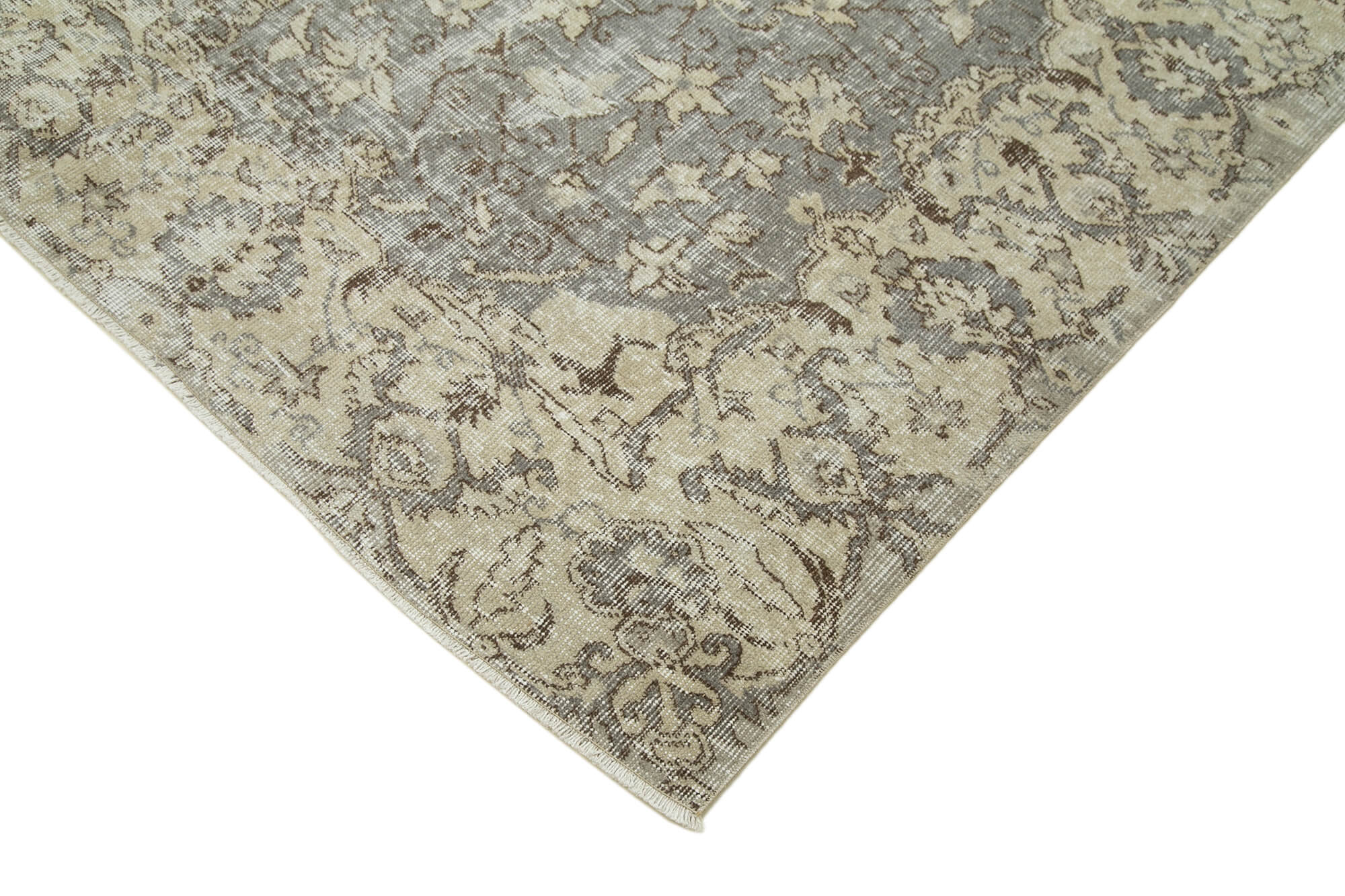 Handmade Wool Area Rug | Durable Vintage Carpet – Soft Cotton Weave, Beige 6'3''x9'1''