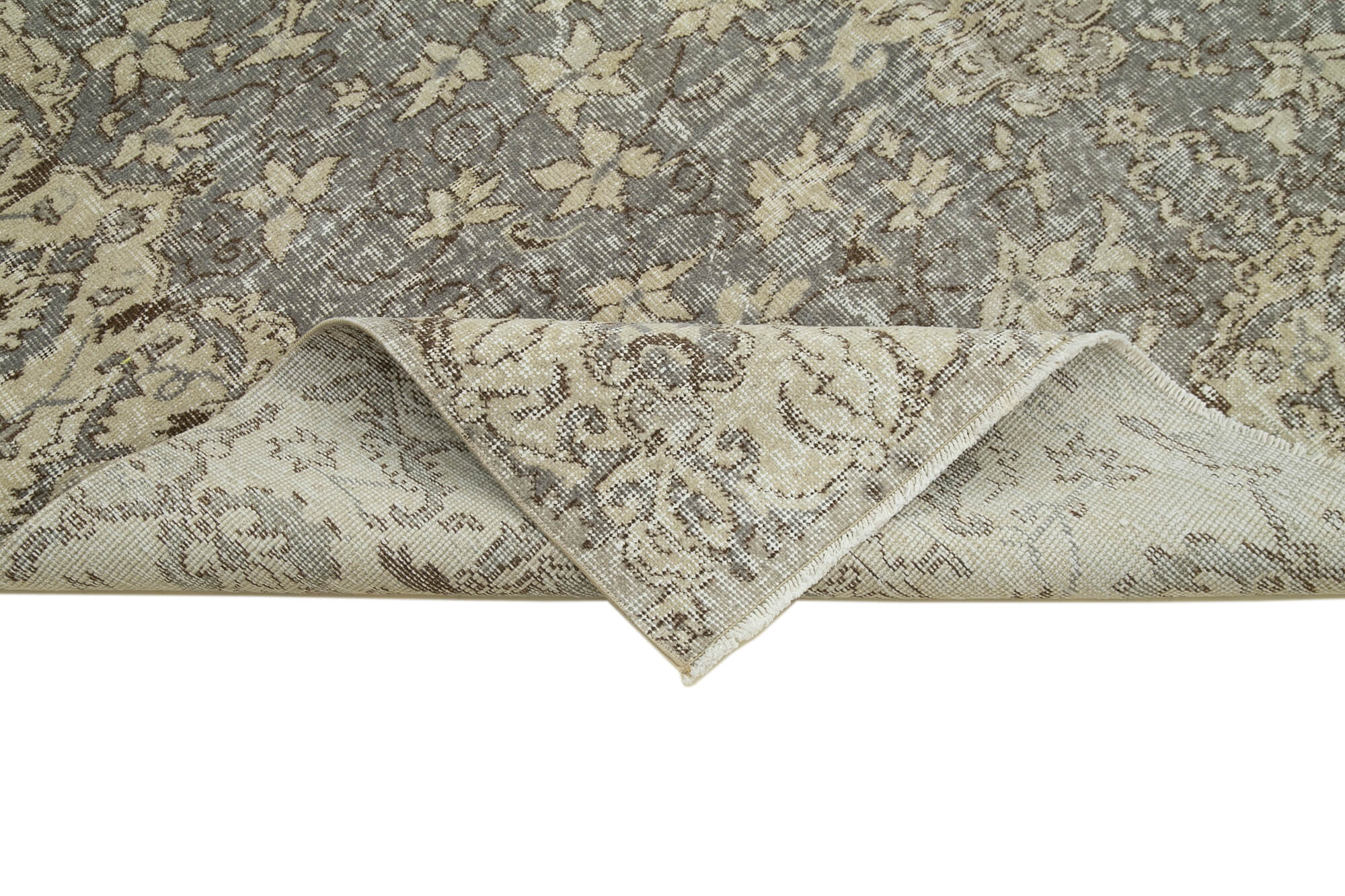 Handmade Wool Area Rug | Durable Vintage Carpet – Soft Cotton Weave, Beige 6'3''x9'1''