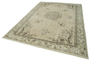 Handmade Vintage Area Rug – 6x10 Beige Cotton Wool Rug, Traditional Hand Knotted