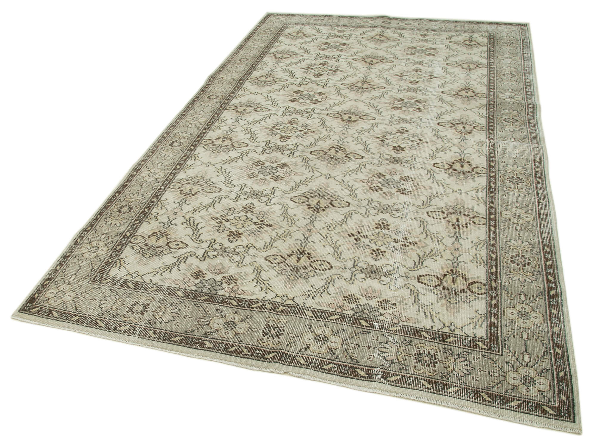 Handmade Wool Area Rug – Vintage Cotton Rug, Beige Classic 5'8''x9'9''
