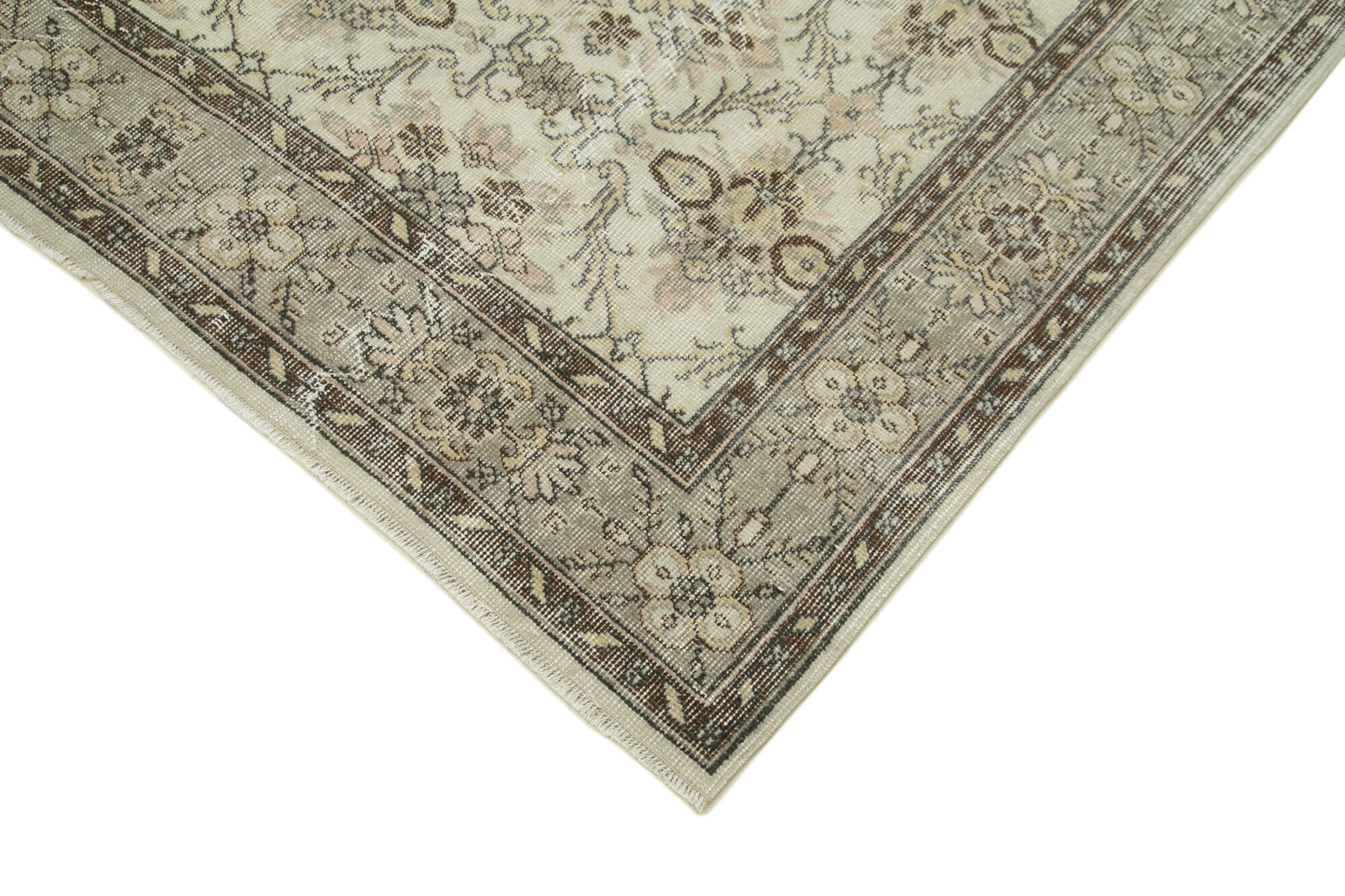 Handmade Wool Area Rug – Vintage Cotton Rug, Beige Classic 5'8''x9'9''