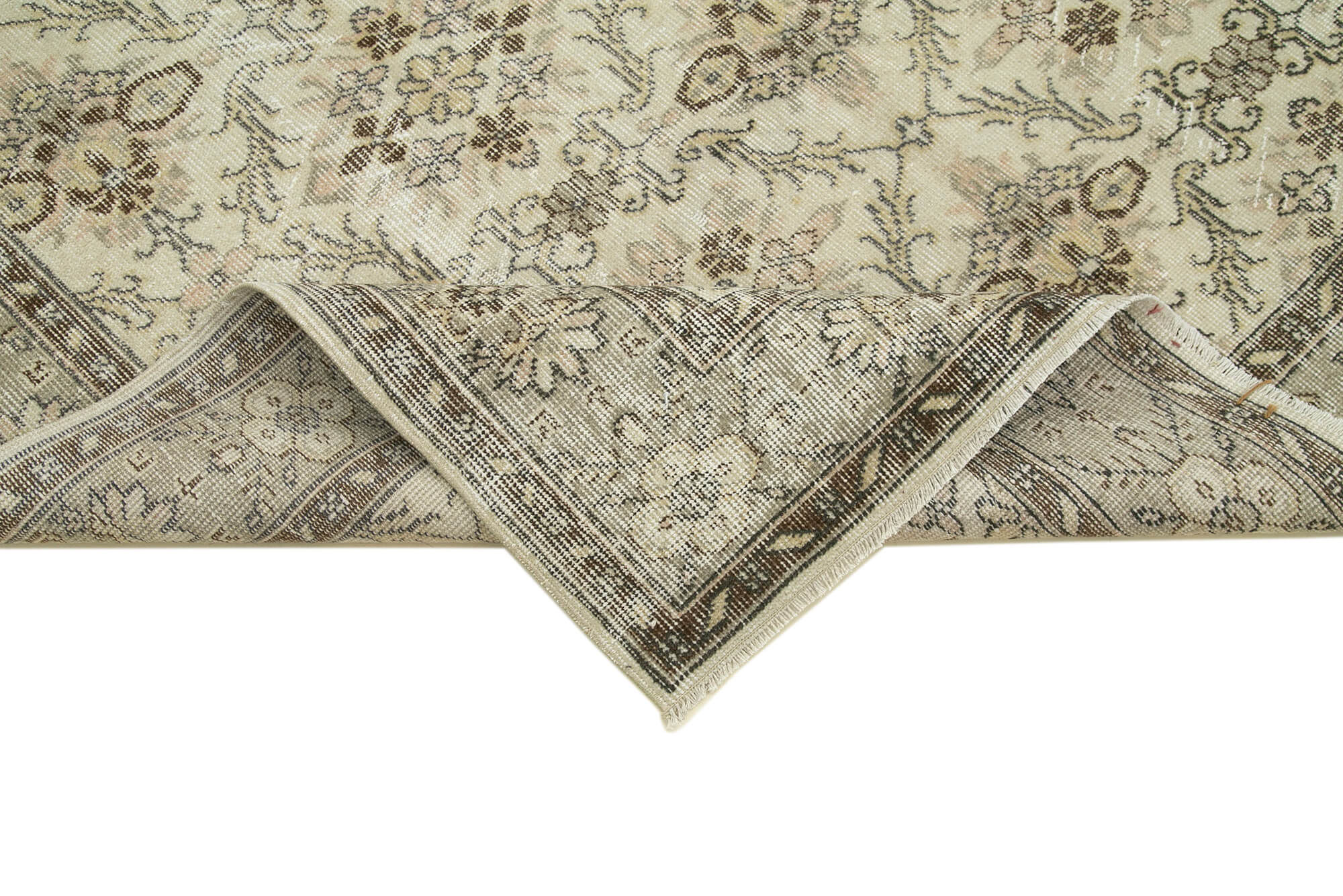 Handmade Wool Area Rug – Vintage Cotton Rug, Beige Classic 5'8''x9'9''